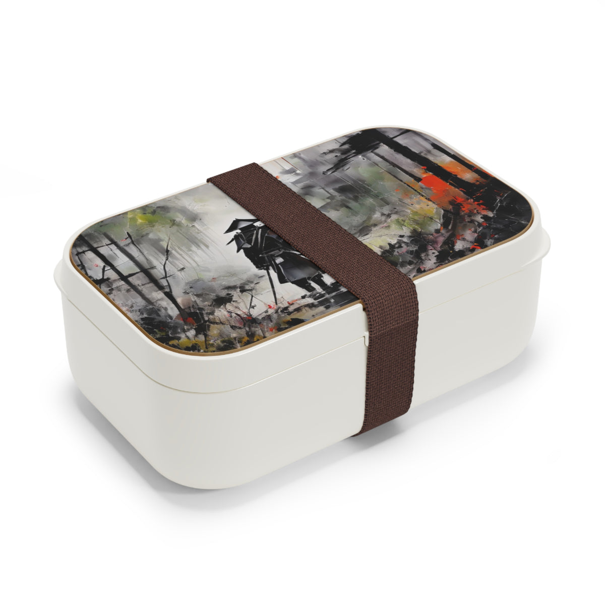 Stylish Bento Box Lunchbox – Portable, Designed Food Container with Wooden Lid & Two Moveable Compartments for Work, School & Picnics