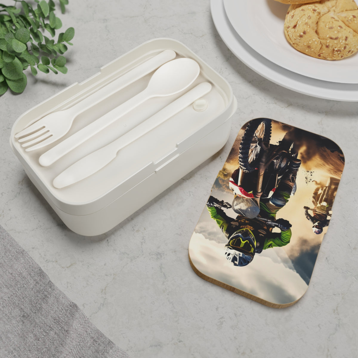 Stylish Bento Box Lunchbox – Portable, Designer Food Container with Wooden Lid & Two Moveable Compartments for Work, School & Picnics, Adventure Bento Lunch Box - Perfect for Active Lifestyles and Outdoor Meals