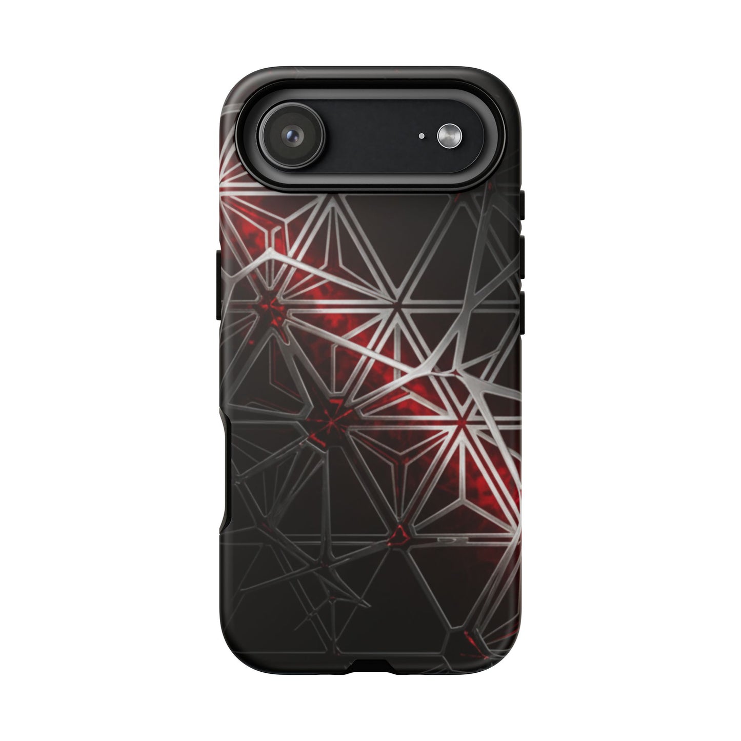 iPhone Tough Cases Phone Cases for iPhone 14\15\16\17 – Dual Layer, Matte/Glossy Finish, Wireless Charging Compatible. Geometric Tough Phone Case — Red & Black Abstract Protective Cover
