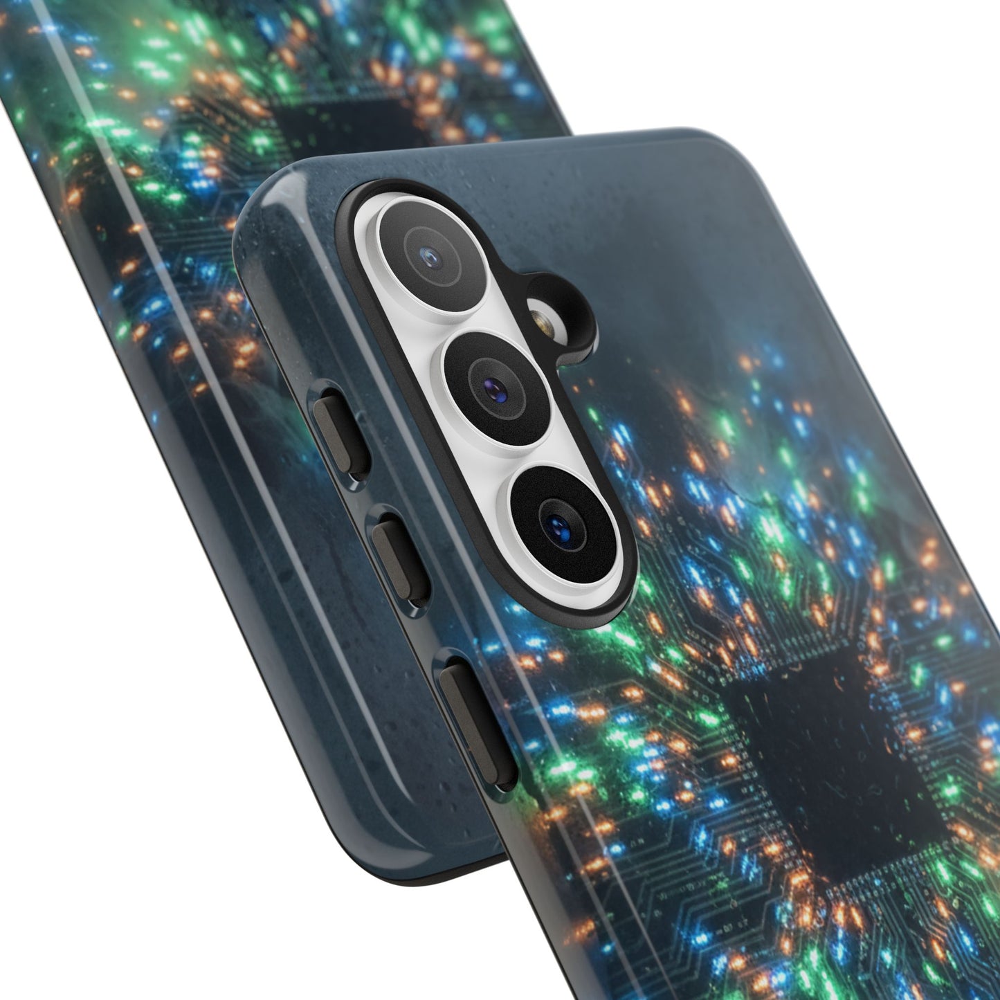 Tough Cases for Samsung Galaxy S25/S24/S23/S22 – Dual Layer, Matte/Glossy Finish, Wireless Charging CompatibleGalaxy, Circuit Phone Case — Colorful Microchip Glow Protective Tough Case