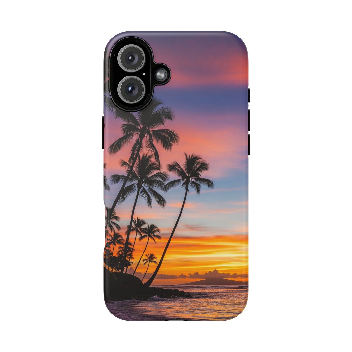 iPhone Tough Cases Phone Cases for iPhone 14\15\16\17 – Dual Layer, Matte/Glossy Finish, Wireless Charging Compatible, Tropical Sunset Phone Case — Palm Tree Beach iPhone Case, iPhone 17 Protective Case