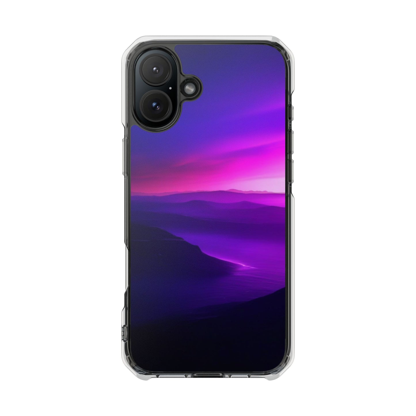 Magnetic Phone Case for iPhone 16/15/14,  Impact Protection, Stylish Tech Accessory, Gift for Tech Lovers, Purple Landscape Case