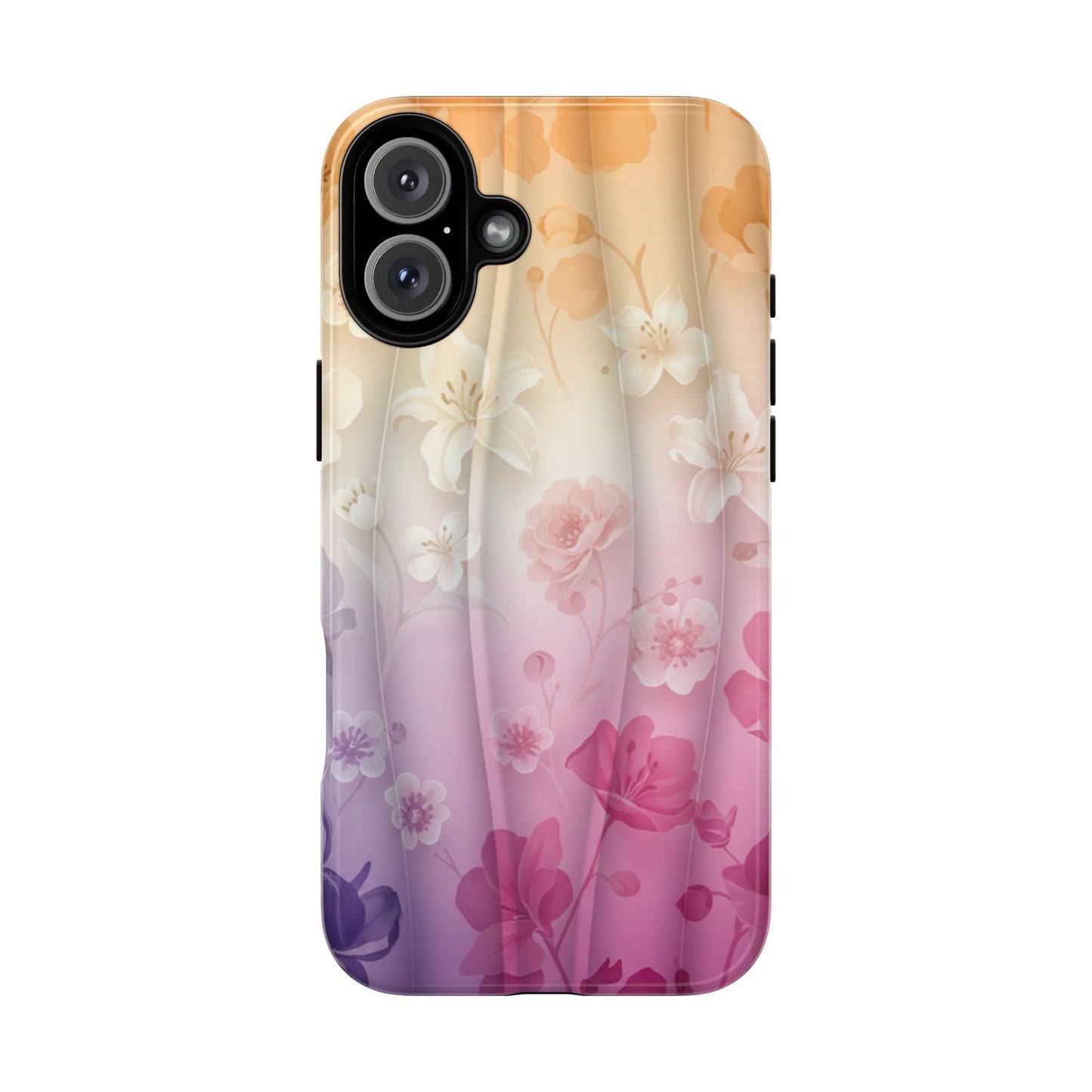 Floral Gradient Phone Case iPhone Tough Cases Phone Cases for iPhone 14\15\16\17 – Dual Layer, Matte/Glossy Finish, Wireless Charging Compatible - Pastel Ombre Flowers Protective Cover