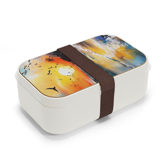 Stylish Bento Box Lunchbox – Portable, Designed Food Container with Wooden Lid & Two Moveable Compartments for Work, School & Picnics