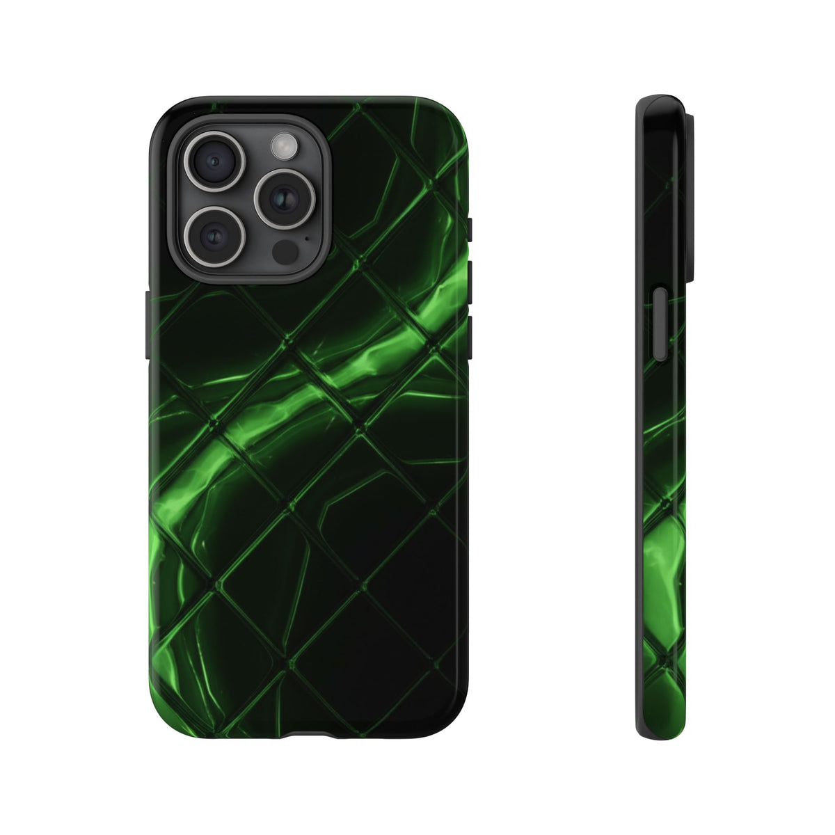 iPhone Tough Cases Phone Cases for iPhone 14\15\16\17 – Dual Layer, Matte/Glossy Finish, Wireless Charging Compatible. Green Neon Grid Phone Case — Protective Tough Case with Abstract Glow Design
