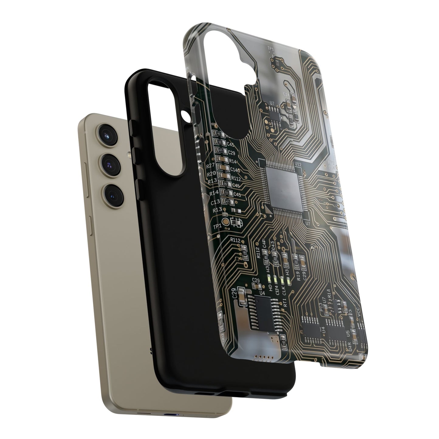 Tough Cases Phone Cases for Samsung Galaxy S25/S24/S23/S22 – Dual Layer, Matte/Glossy Finish, Wireless Charging Compatible, Circuit Board Phone Case — Tech Circuitry Protective Phone Cover