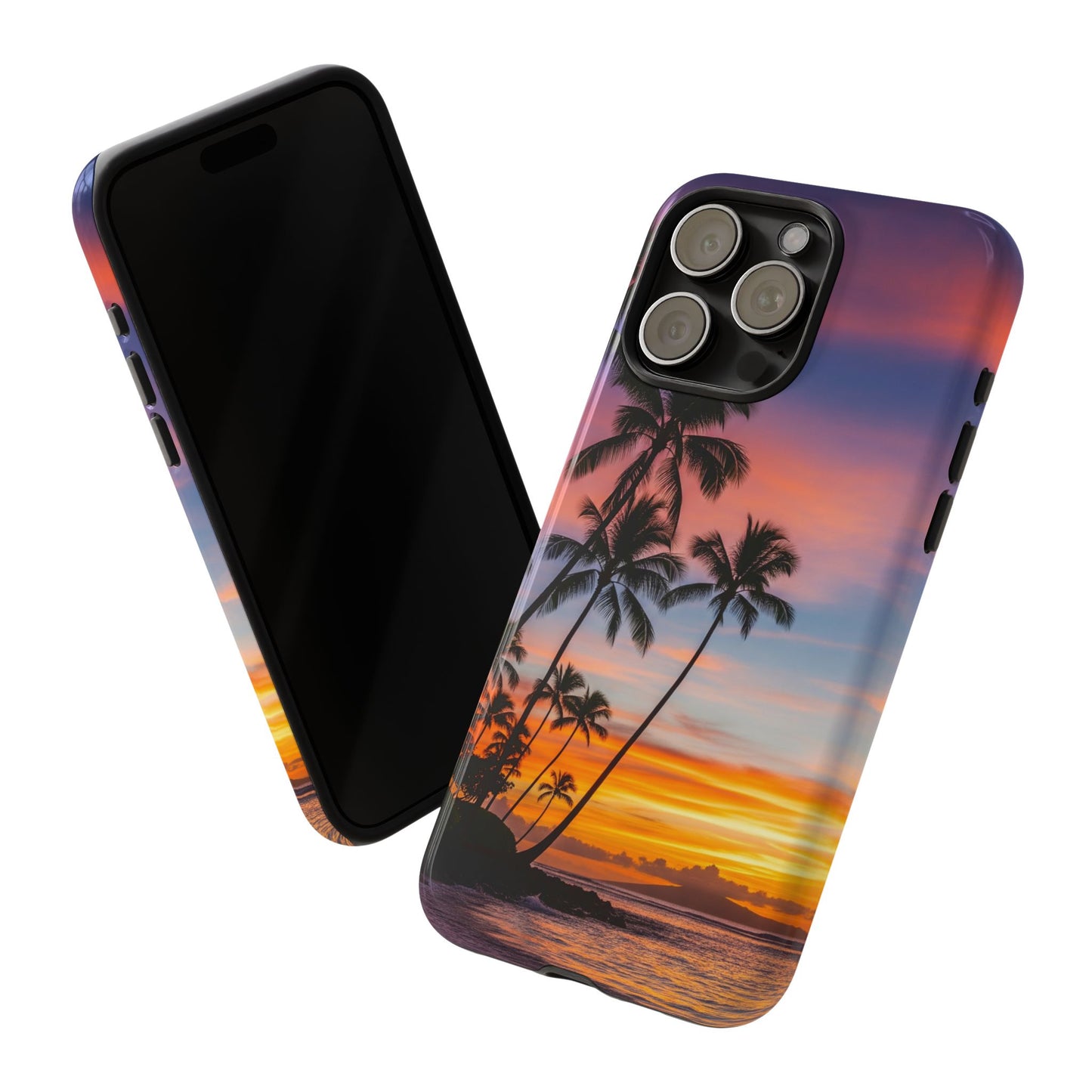 iPhone Tough Cases Phone Cases for iPhone 14\15\16\17 – Dual Layer, Matte/Glossy Finish, Wireless Charging Compatible, Tropical Sunset Phone Case — Palm Tree Beach iPhone Case, iPhone 17 Protective Case