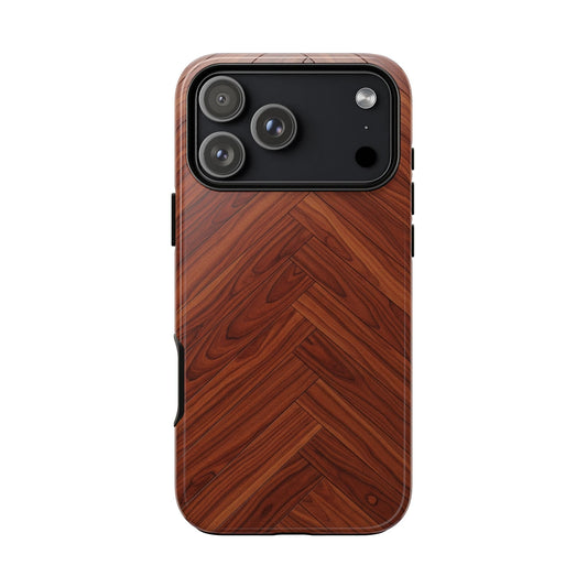 iPhone Tough Cases Phone Cases for iPhone 14\15\16\17 – Dual Layer, Matte/Glossy Finish, Wireless Charging Compatible. Tough Phone Case — Plastic Herringbone Walnut Protective Cover