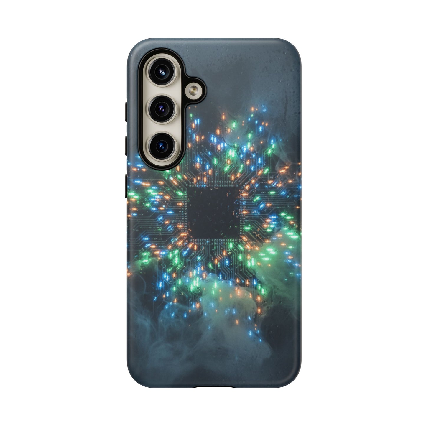 Tough Cases for Samsung Galaxy S25/S24/S23/S22 – Dual Layer, Matte/Glossy Finish, Wireless Charging CompatibleGalaxy, Circuit Phone Case — Colorful Microchip Glow Protective Tough Case