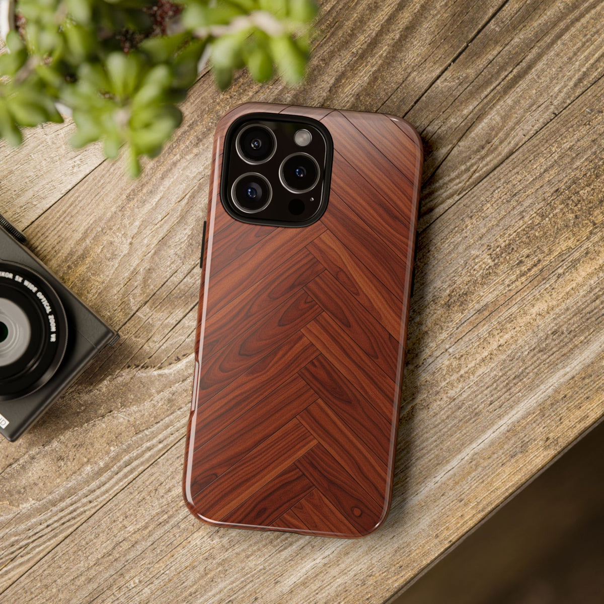 iPhone Tough Cases Phone Cases for iPhone 14\15\16\17 – Dual Layer, Matte/Glossy Finish, Wireless Charging Compatible. Tough Phone Case — Plastic Herringbone Walnut Protective Cover