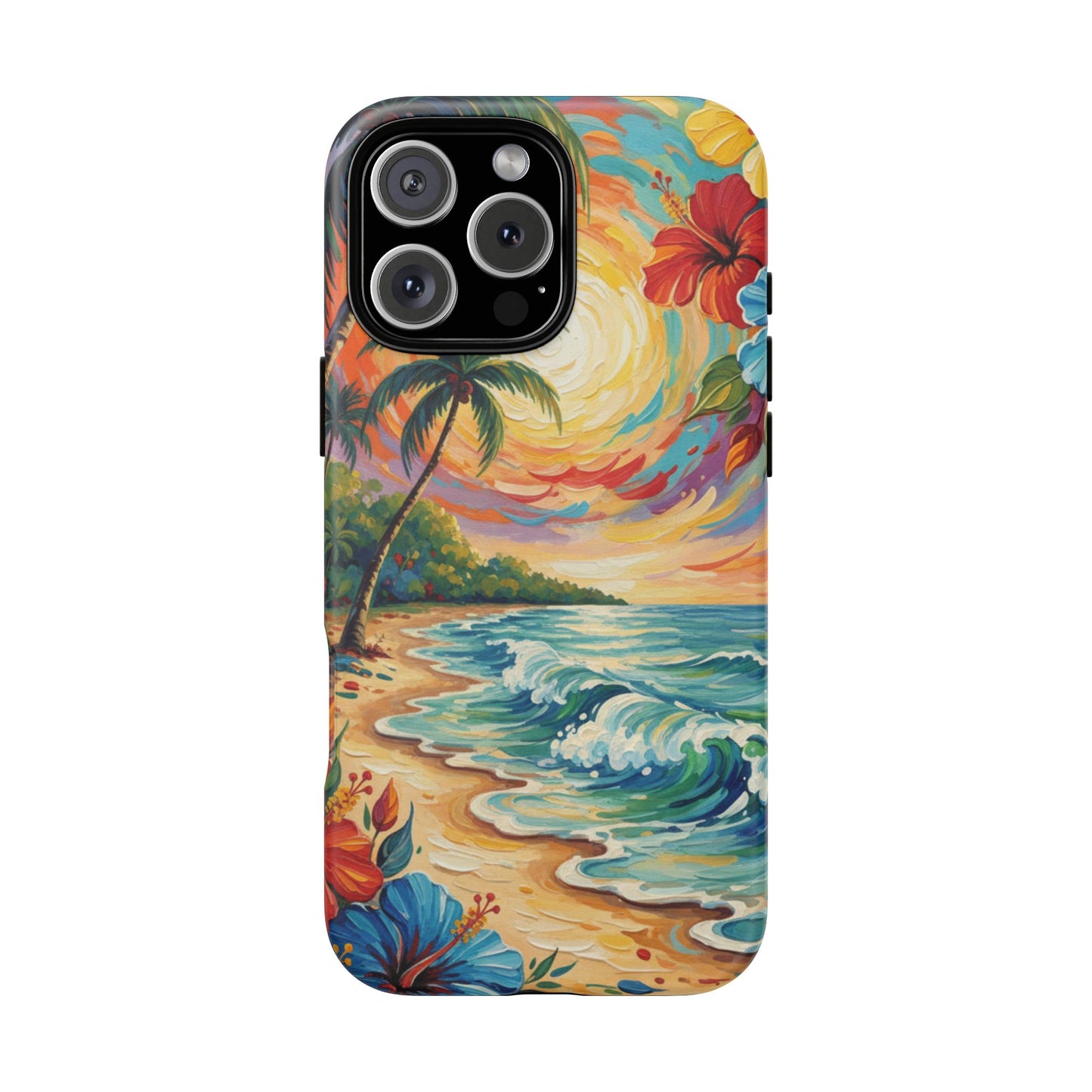 iPhone Tough Cases Phone Cases for iPhone 14\15\16\17 – Dual Layer, Matte/Glossy Finish, Wireless Charging Compatible, Tropical Sunset Phone Case — Beach Palm Tree Protective Tough Case, iPhone 17 protective case