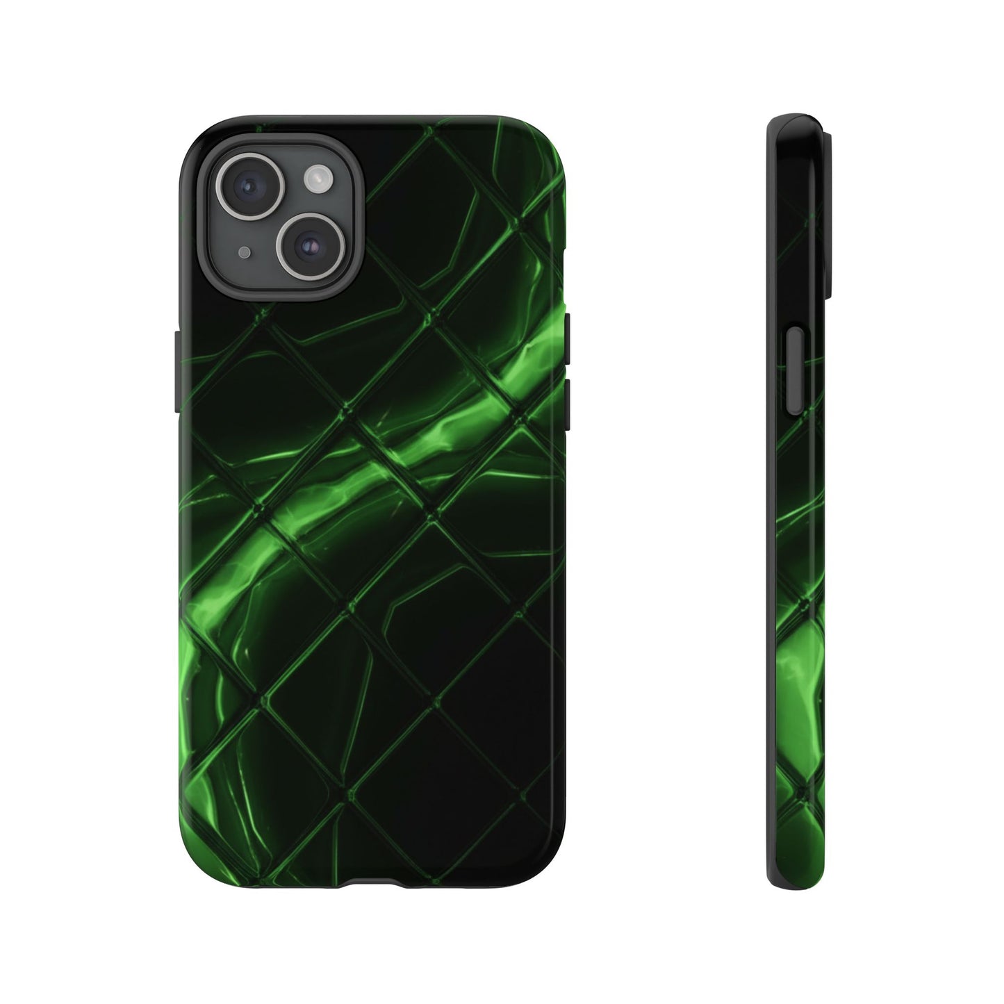 iPhone Tough Cases Phone Cases for iPhone 14\15\16\17 – Dual Layer, Matte/Glossy Finish, Wireless Charging Compatible. Green Neon Grid Phone Case — Protective Tough Case with Abstract Glow Design