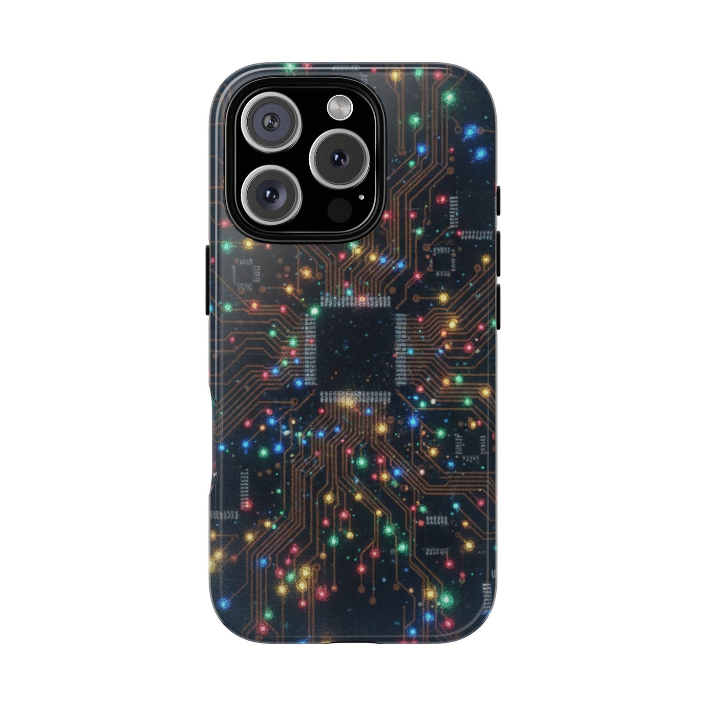 iPhone Tough Cases Phone Cases for iPhone 14\15\16\17 – Dual Layer, Matte/Glossy Finish, Wireless Charging Compatible, Circuit Board Phone Case – Colorful Microchip Tech Design, Durable Tough Case
