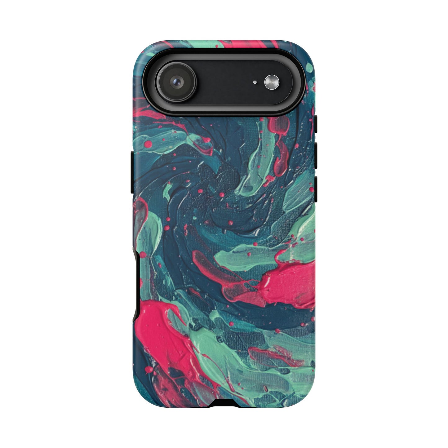 iPhone Tough Cases Phone Cases for iPhone 14\15\16\17 – Dual Layer, Matte/Glossy Finish, iPhone 17 case for sale, Wireless Charging Compatible, Marbled Teal & Fuchsia Tough Phone Case