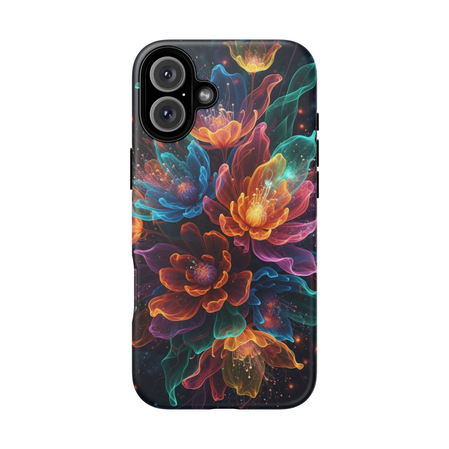 Floral Nebula Tough Phone Case — Colorful Cosmic Flower Protective Cover. iPhone Tough Cases Phone Cases for iPhone 14\15\16\17 – Dual Layer, Matte/Glossy Finish, Wireless Charging Compatible