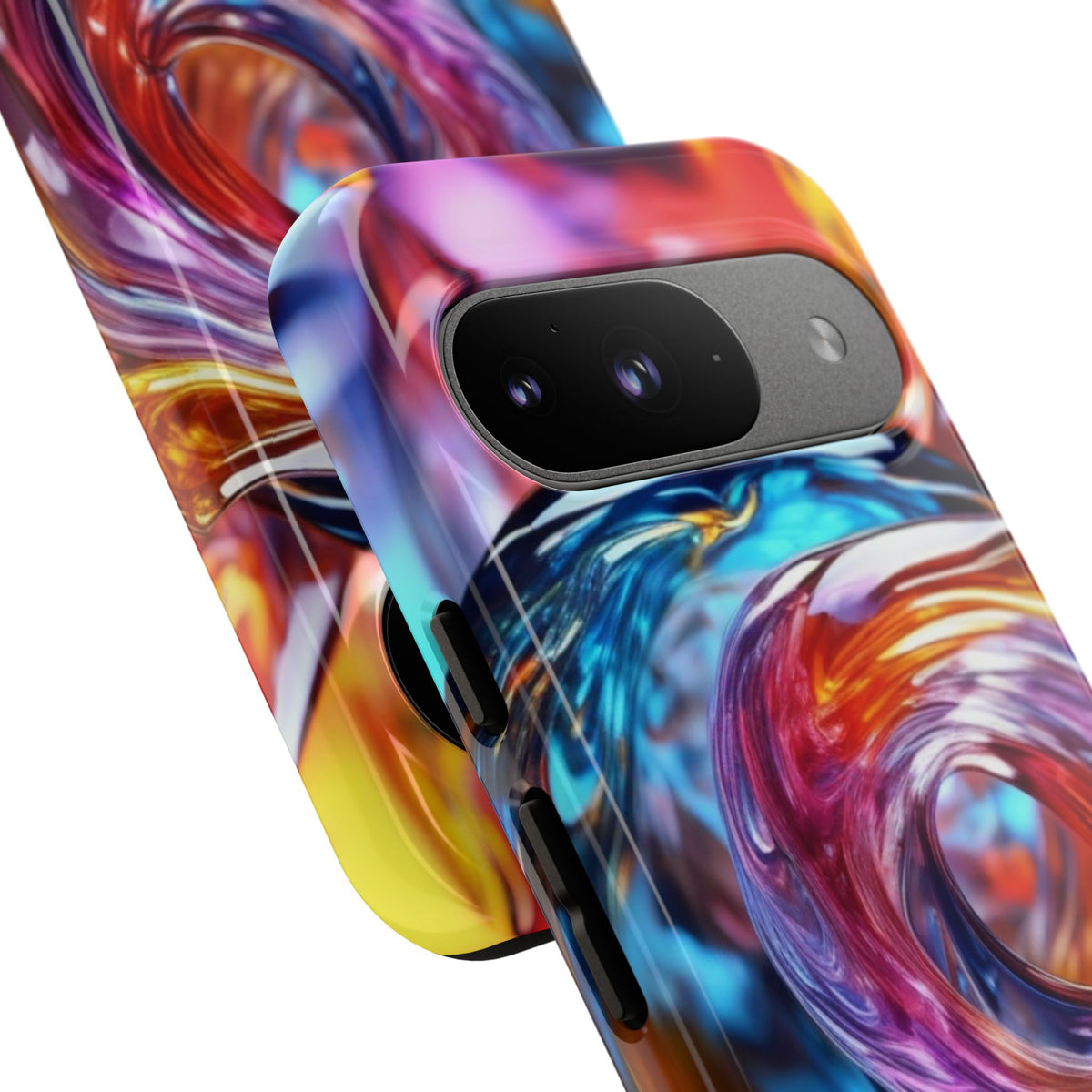 Tough Case Phone Case for Google Pixel 9/9Pro– Dual Layer, Matte/Glossy Finish, Wireless Charging Compatible, Artistic Phone Case with Colorful Swirl Design