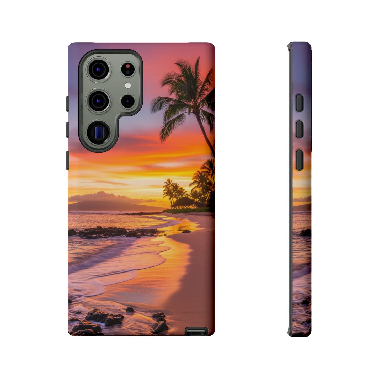 Tough Cases Phone Cases for Samsung Galaxy S26/S25/S24/S23/S22 – Dual Layer, Matte/Glossy Finish, Wireless Charging CompatibleTropical Sunset Phone Case — Sunset Beach Palm Tree Tough Case