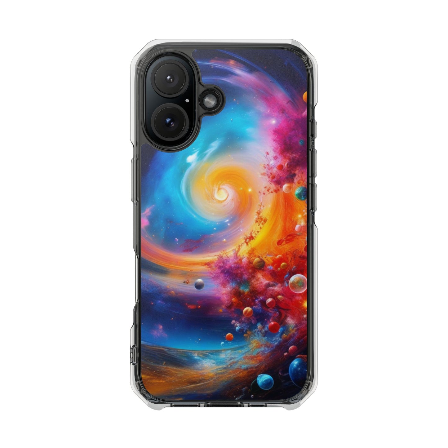 Magnetic Impact Phone Case for iPhone 16/15/14 — Colorful Cosmic Swirl Design