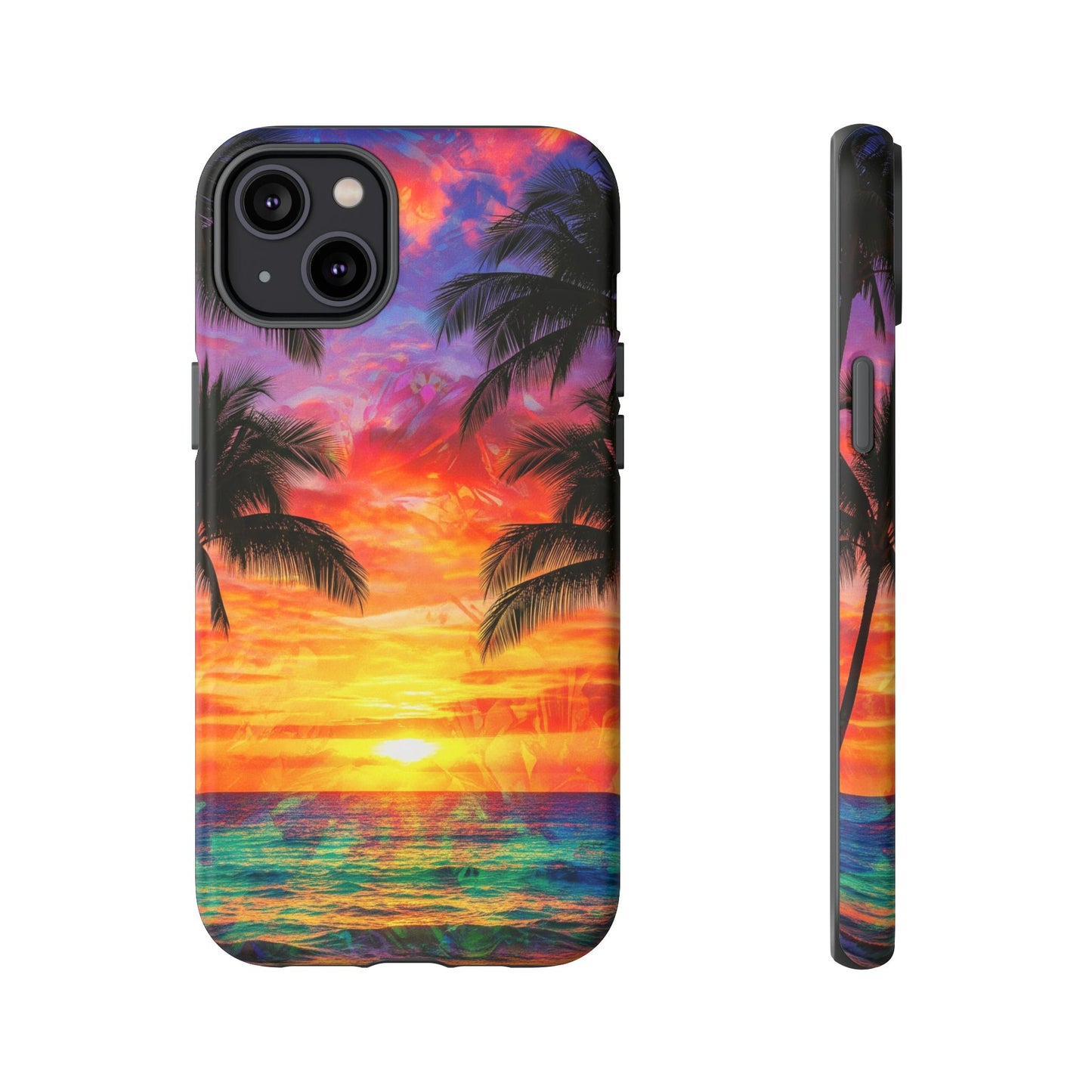 iPhone Tough Cases Phone Cases for iPhone 14\15\16\17. Tropical Sunset Phone Case — Palm Tree Beach Protective Cover