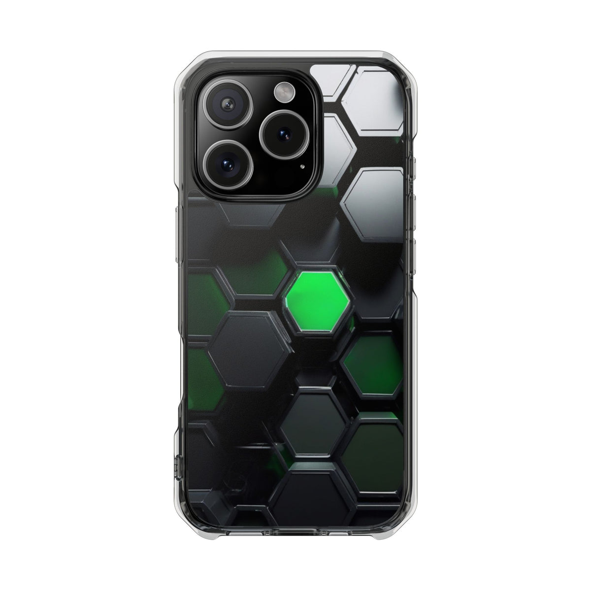 Magnetic Impact Phone Case for iPhone 16/15/14, Hexagon Pattern Magnetic Clear Impact Case, Stylish Phone Accessory, Gift for Tech Lovers, Durable Protection.