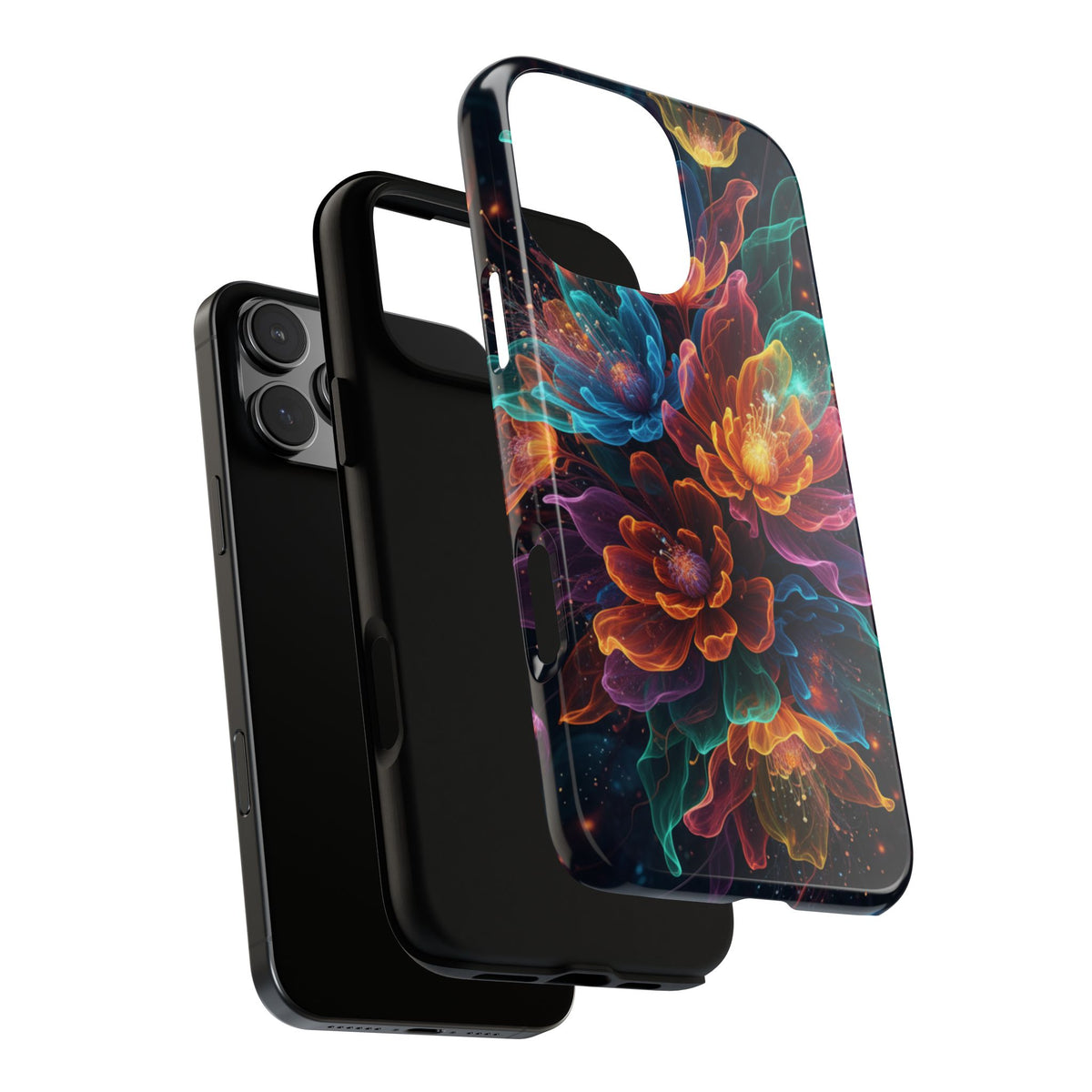 Floral Nebula Tough Phone Case — Colorful Cosmic Flower Protective Cover. iPhone Tough Cases Phone Cases for iPhone 14\15\16\17 – Dual Layer, Matte/Glossy Finish, Wireless Charging Compatible
