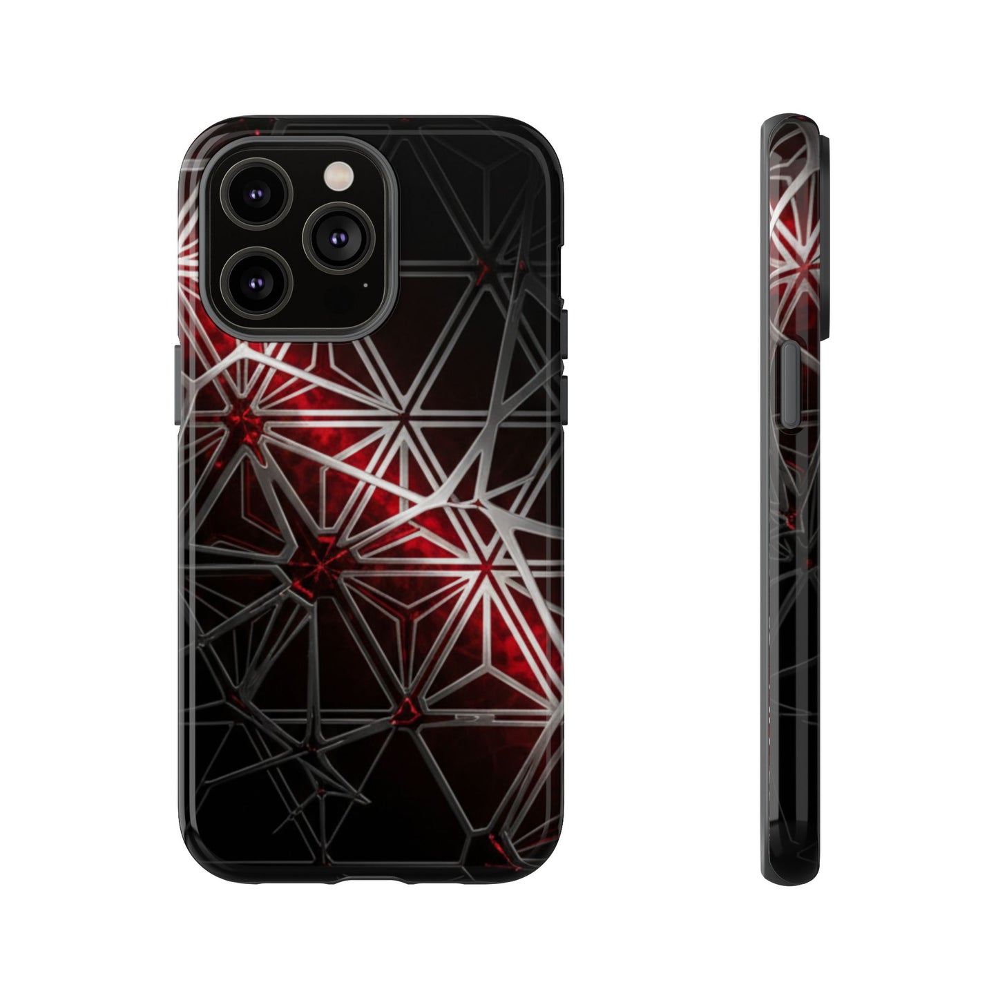 iPhone Tough Cases Phone Cases for iPhone 14\15\16\17 – Dual Layer, Matte/Glossy Finish, Wireless Charging Compatible. Geometric Tough Phone Case — Red & Black Abstract Protective Cover