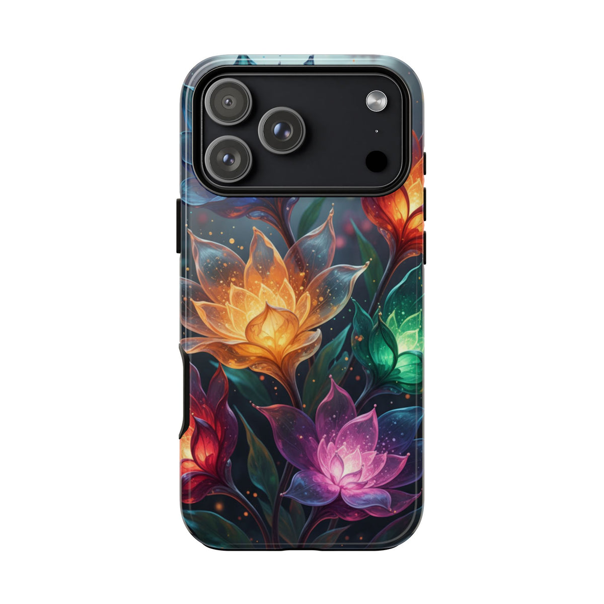 iPhone Tough Cases Phone Cases for iPhone 14\15\16\17 – Dual Layer, Matte/Glossy Finish, Wireless Charging CompatibleFloral Lotus Tough Phone Case - Colorful Glowing Flowers Protective Cover