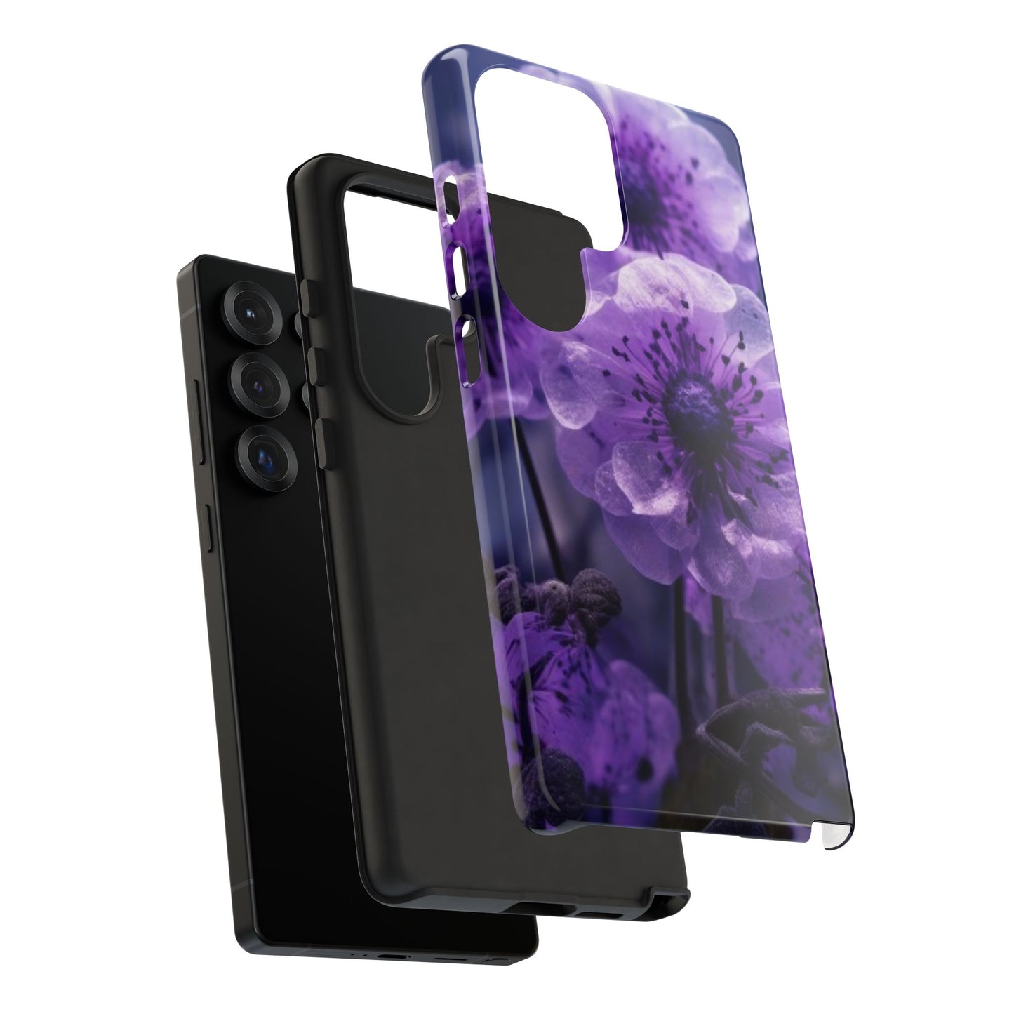 Purple Floral Tough Phone Case for Samsung Galaxy S25/S24/S23, Gifts for Her