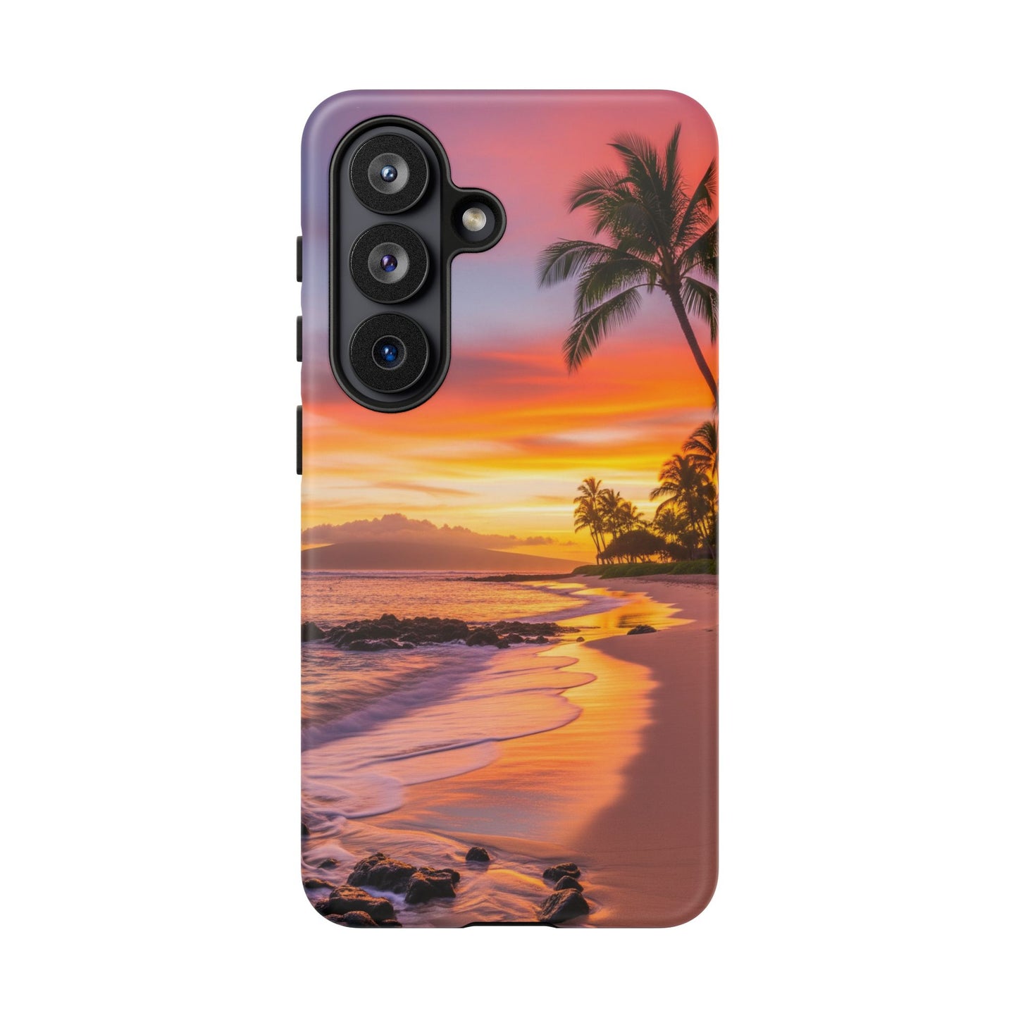 Tough Cases Phone Cases for Samsung Galaxy S26/S25/S24/S23/S22 – Dual Layer, Matte/Glossy Finish, Wireless Charging CompatibleTropical Sunset Phone Case — Sunset Beach Palm Tree Tough Case