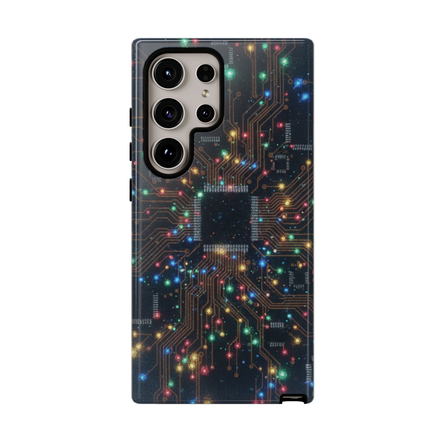 Tough Cases Phone Cases for Samsung Galaxy S25/S24/S23/S22 – Dual Layer, Matte/Glossy Finish, Wireless Charging Compatible, Circuit Board Glow Phone Case — Techy Microchip LED Design