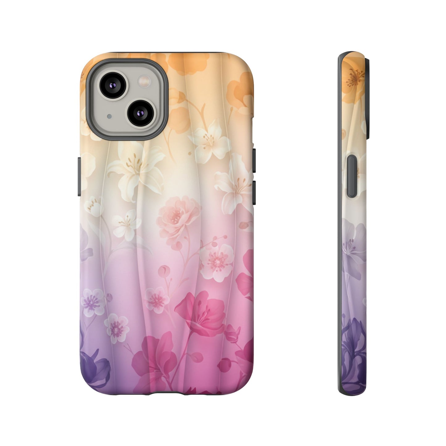 Floral Gradient Phone Case iPhone Tough Cases Phone Cases for iPhone 14\15\16\17 – Dual Layer, Matte/Glossy Finish, Wireless Charging Compatible - Pastel Ombre Flowers Protective Cover