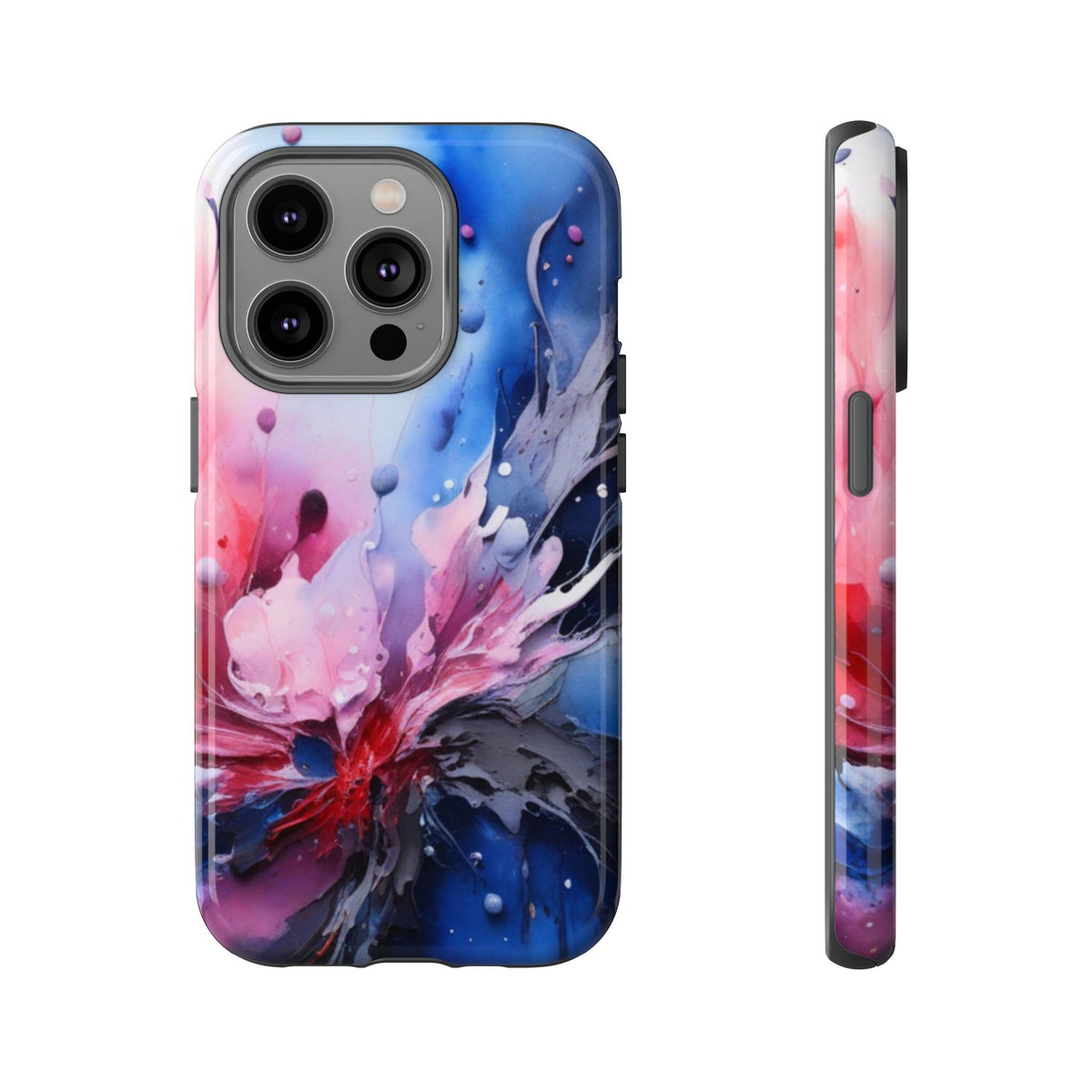 Tough Case — Abstract Pink & Blue Phone Case. iPhone Tough Cases Phone Cases for iPhone 17/16/15/14 – Dual Layer, Matte/Glossy Finish, Wireless Charging Compatible