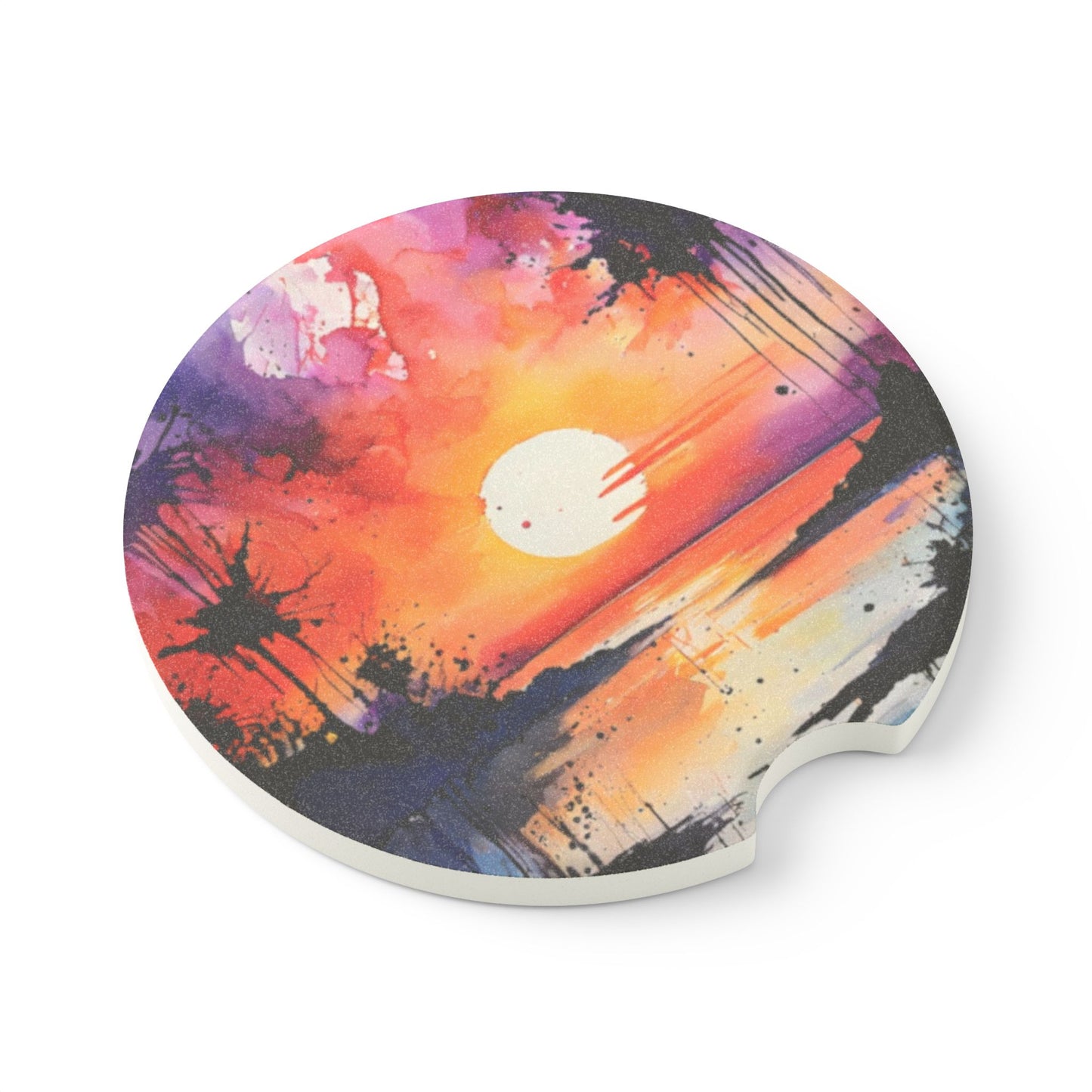 Sunset Beach Car Coaster — Colorful Soapstone Drink Holder for Cars