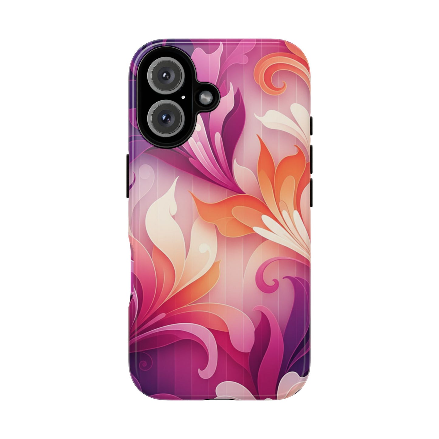 Floral Swirl Tough Phone Case iPhone Tough Cases Phone Cases for iPhone 14\15\16\17 – Dual Layer, Matte/Glossy Finish, Wireless Charging Compatible — Pink & Orange Protective iPhone Cover