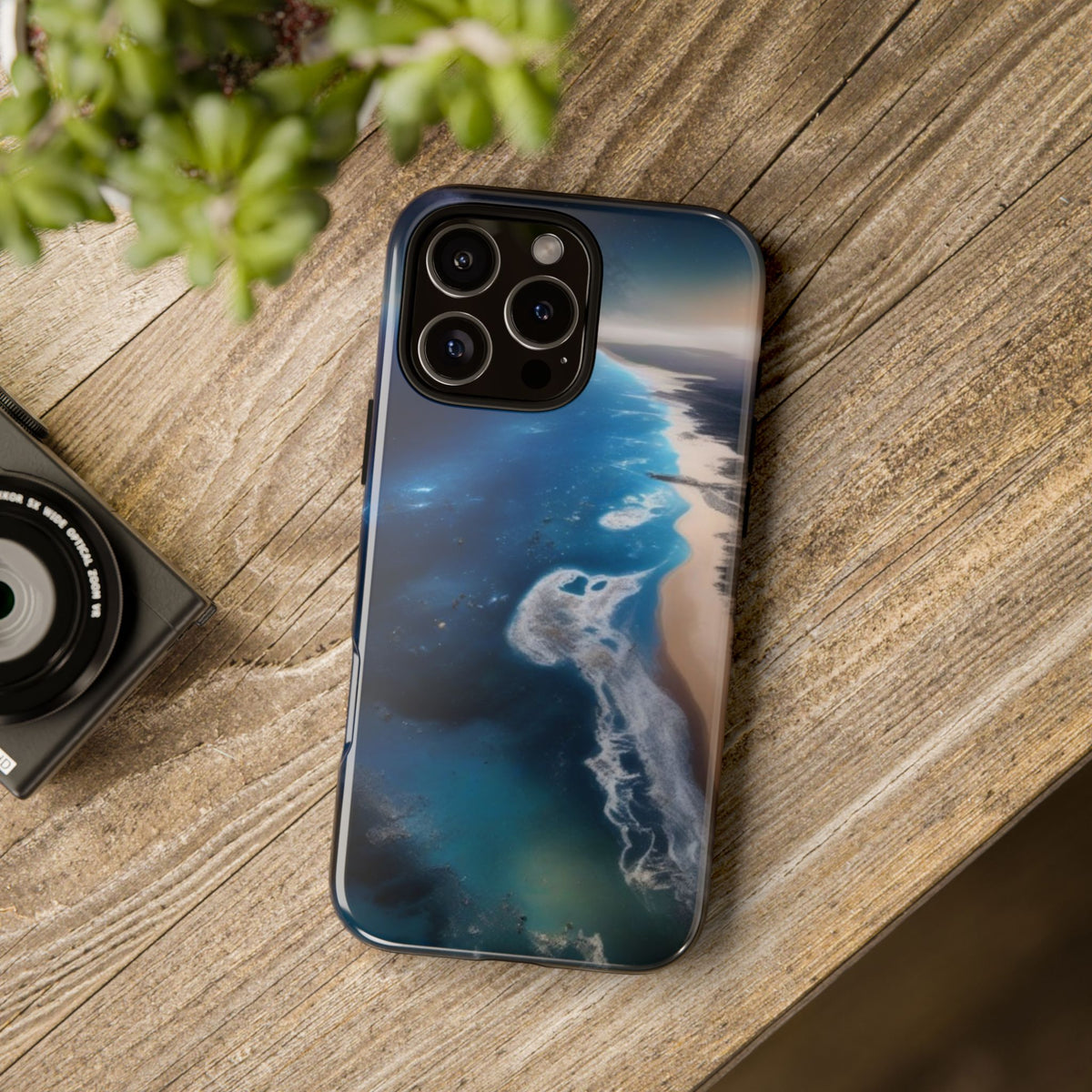 iPhone Tough Case Phone Case for iPhone 14\15\16 – Dual Layer, Matte/Glossy Finish, Wireless Charging Compatible, Ocean Waves Phone Case - Tough and Stylish Protection for Beach Lovers
