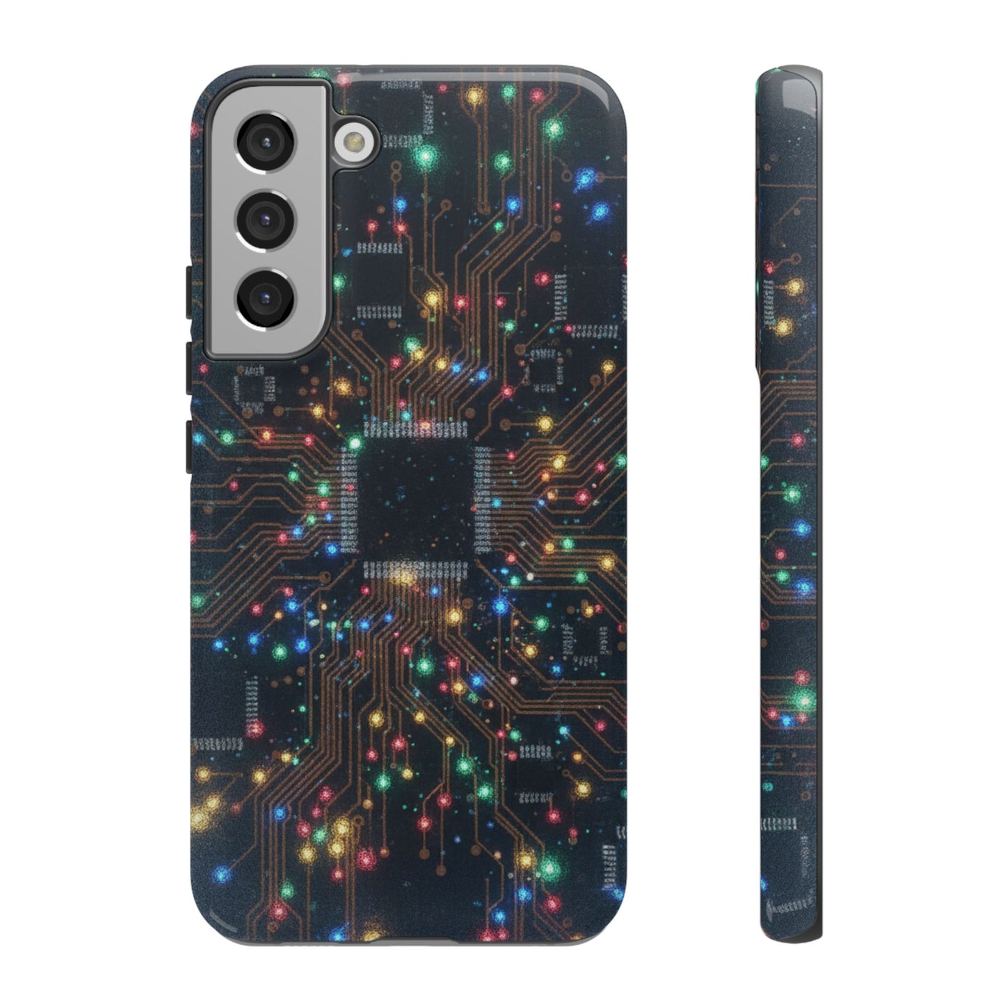 Tough Cases Phone Cases for Samsung Galaxy S25/S24/S23/S22 – Dual Layer, Matte/Glossy Finish, Wireless Charging Compatible, Circuit Board Glow Phone Case — Techy Microchip LED Design