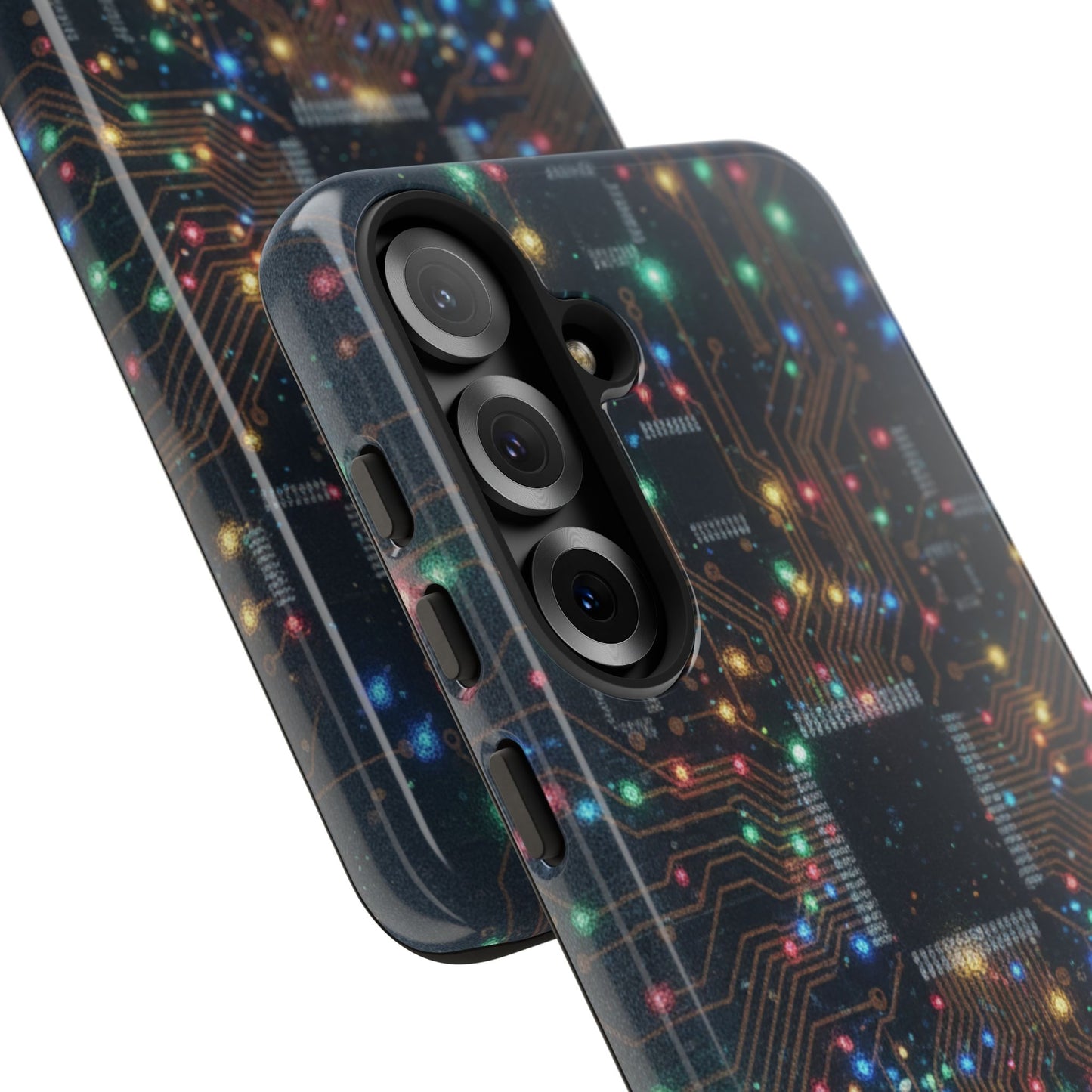 Tough Cases Phone Cases for Samsung Galaxy S25/S24/S23/S22 – Dual Layer, Matte/Glossy Finish, Wireless Charging Compatible, Circuit Board Glow Phone Case — Techy Microchip LED Design