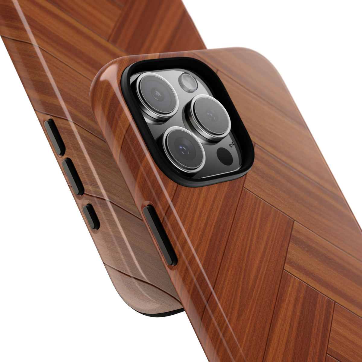 iPhone Tough Cases Phone Cases for iPhone 14\15\16\17 – Dual Layer, Matte/Glossy Finish, Wireless Charging Compatible. Plastic Woodgrain Herringbone Design Phone Case