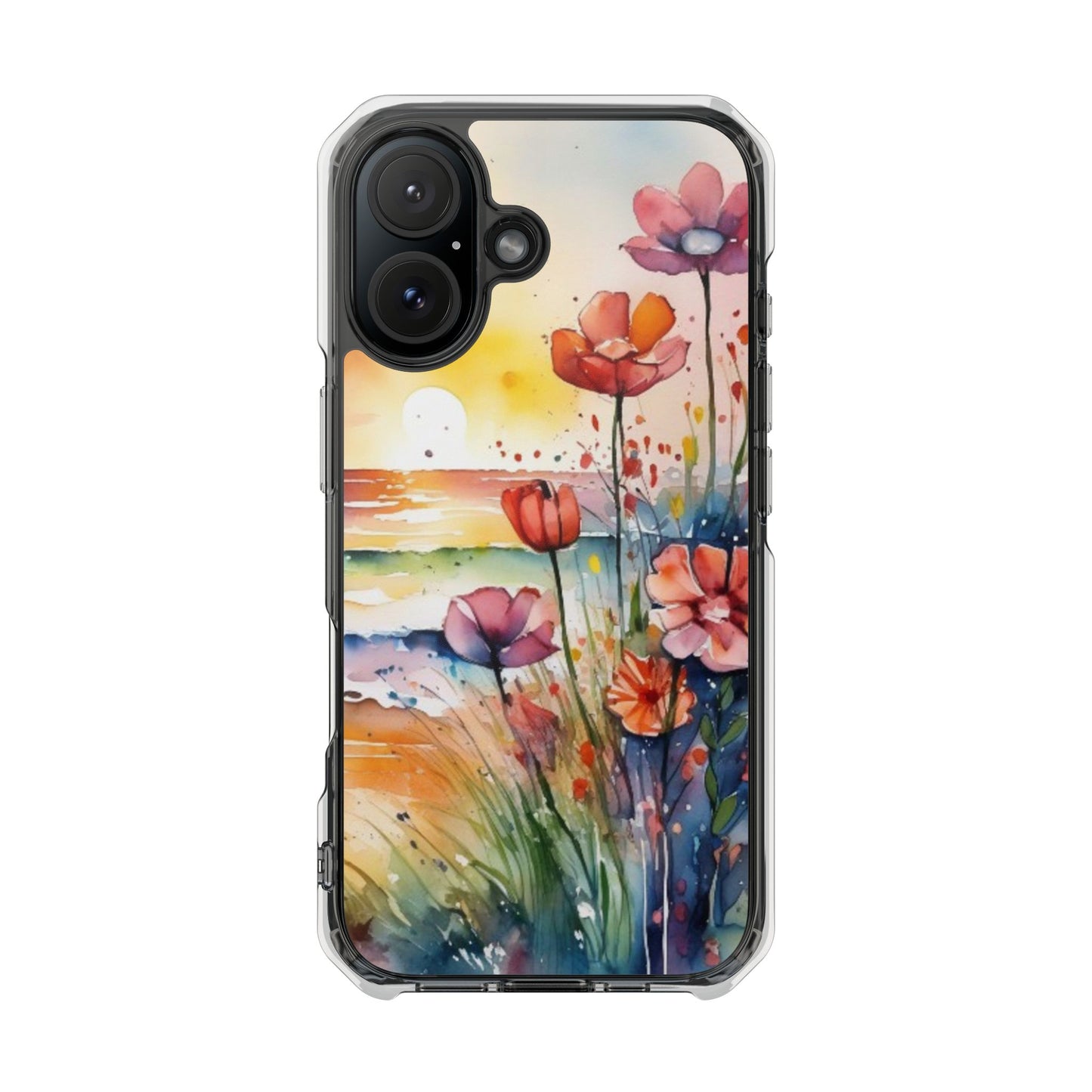 Floral Magnetic Phone Case for iPhone 14\15\16- Clear Impact Protection, Beach case, iphone 16 pro max, iPhone case