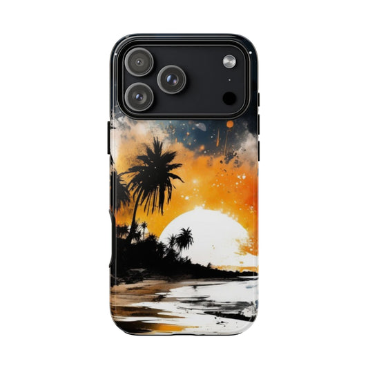 iPhone Tough Cases Phone Case for iPhone 14/15/16/17– Dual Layer, Matte/Glossy Finish, Wireless Charging Compatible, Tropical Sunset Design, Beach Lover Gift, Custom Phone Cover, Summer Vibes,...