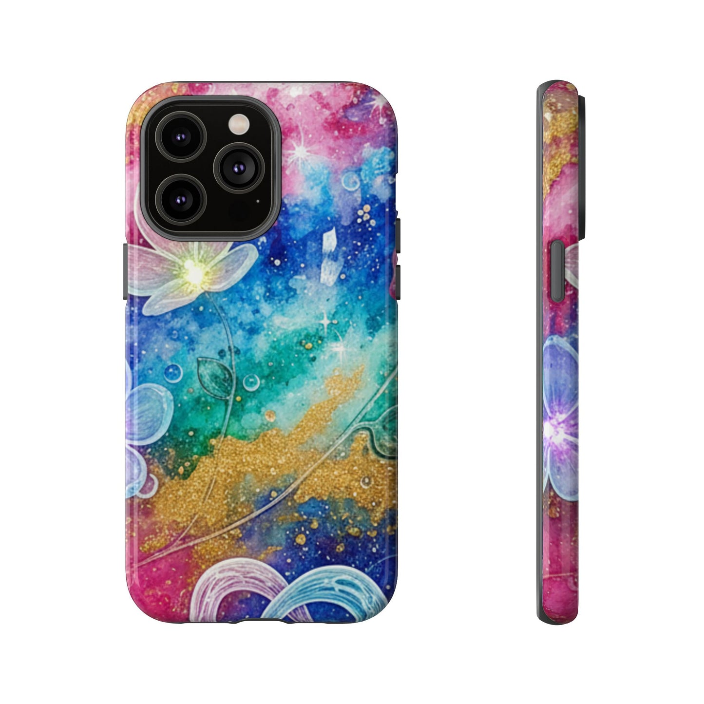 iPhone Tough Cases, iPhone 17 phone case, Phone Cases for iPhone 14\15\16\17 – Dual Layer, Matte/Glossy Finish, Wireless Charging Compatible, Galaxy Floral Tough Phone Case — Colorful Bubbles Design