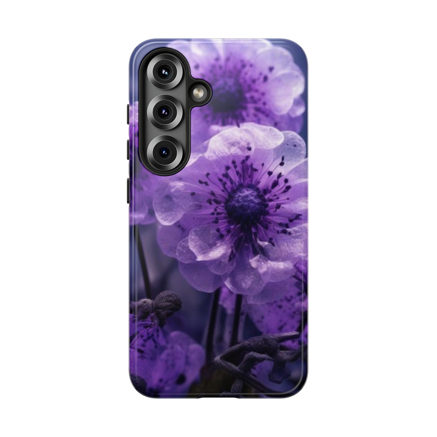 Purple Floral Tough Phone Case for Samsung Galaxy S25/S24/S23, Gifts for Her