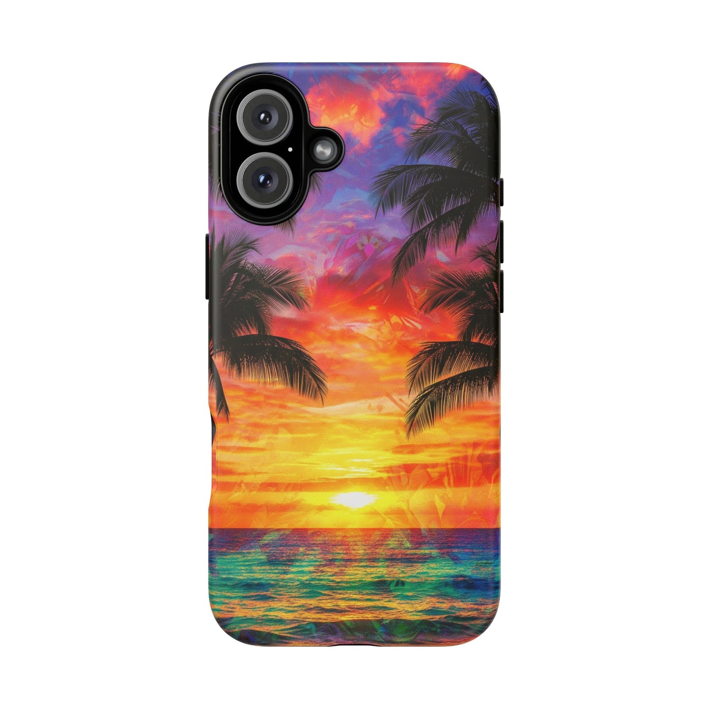 iPhone Tough Cases Phone Cases for iPhone 14\15\16\17. Tropical Sunset Phone Case — Palm Tree Beach Protective Cover