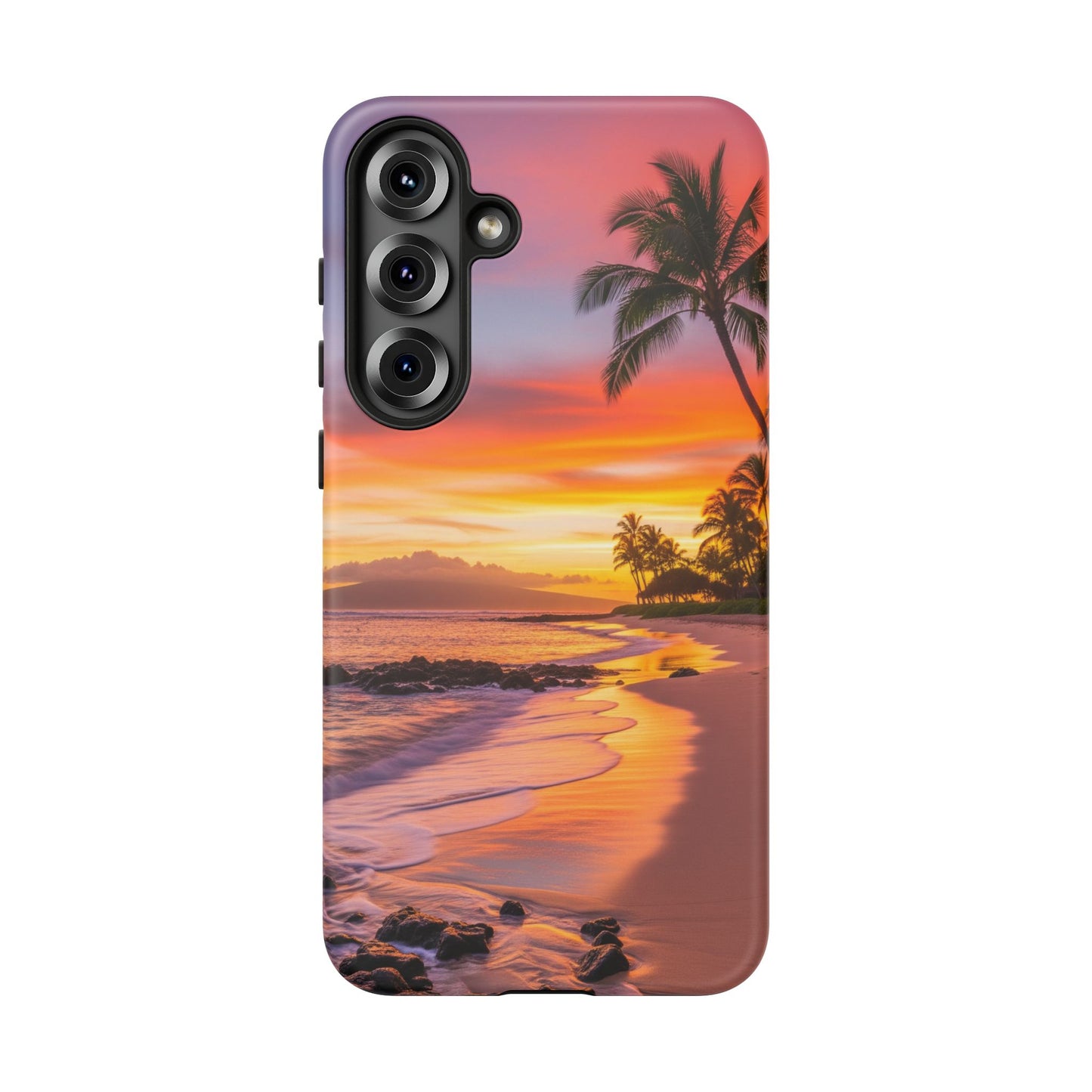 Tough Cases Phone Cases for Samsung Galaxy S26/S25/S24/S23/S22 – Dual Layer, Matte/Glossy Finish, Wireless Charging CompatibleTropical Sunset Phone Case — Sunset Beach Palm Tree Tough Case