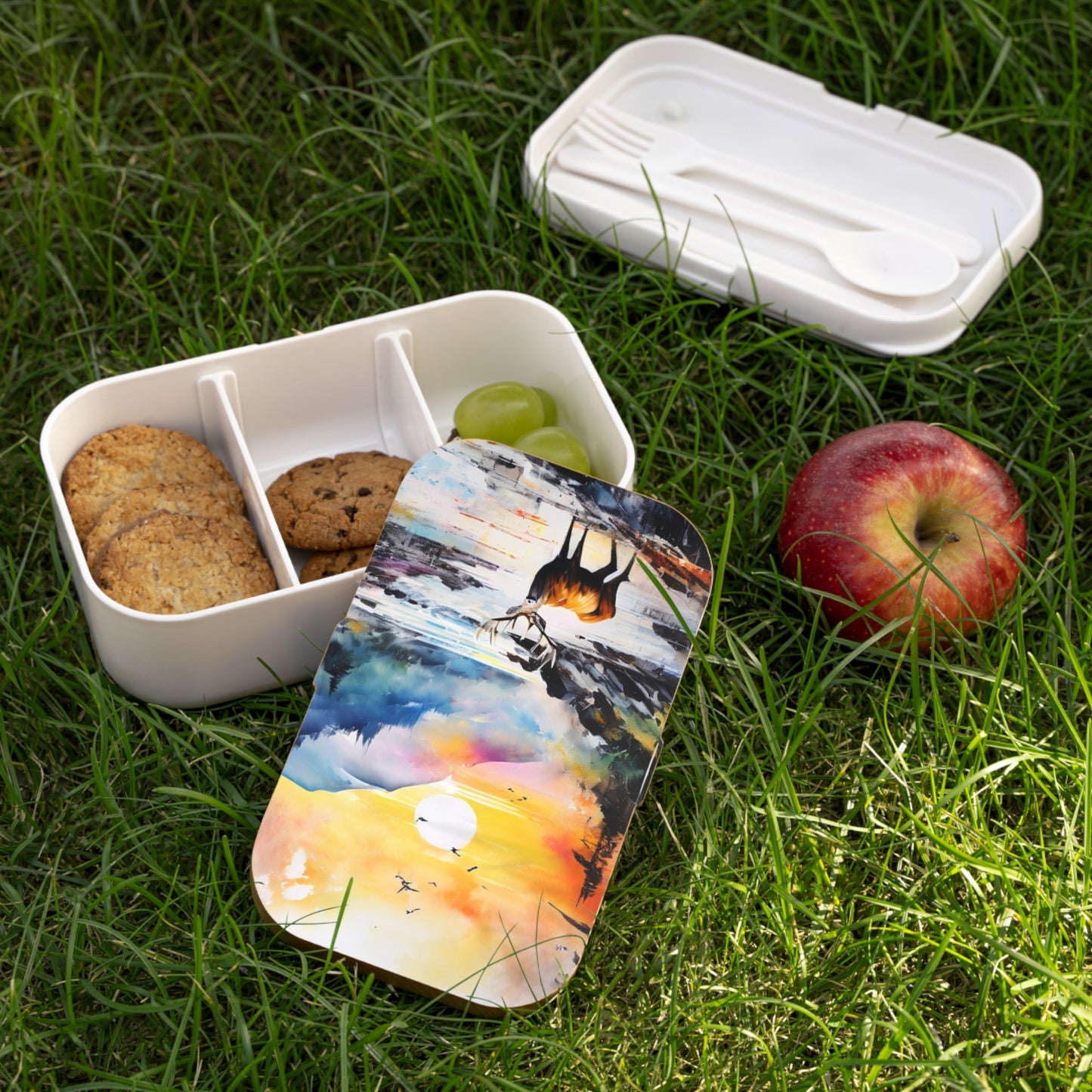 Deer Sunset Bento Lunch Box – Watercolor Wildlife Picnic Box