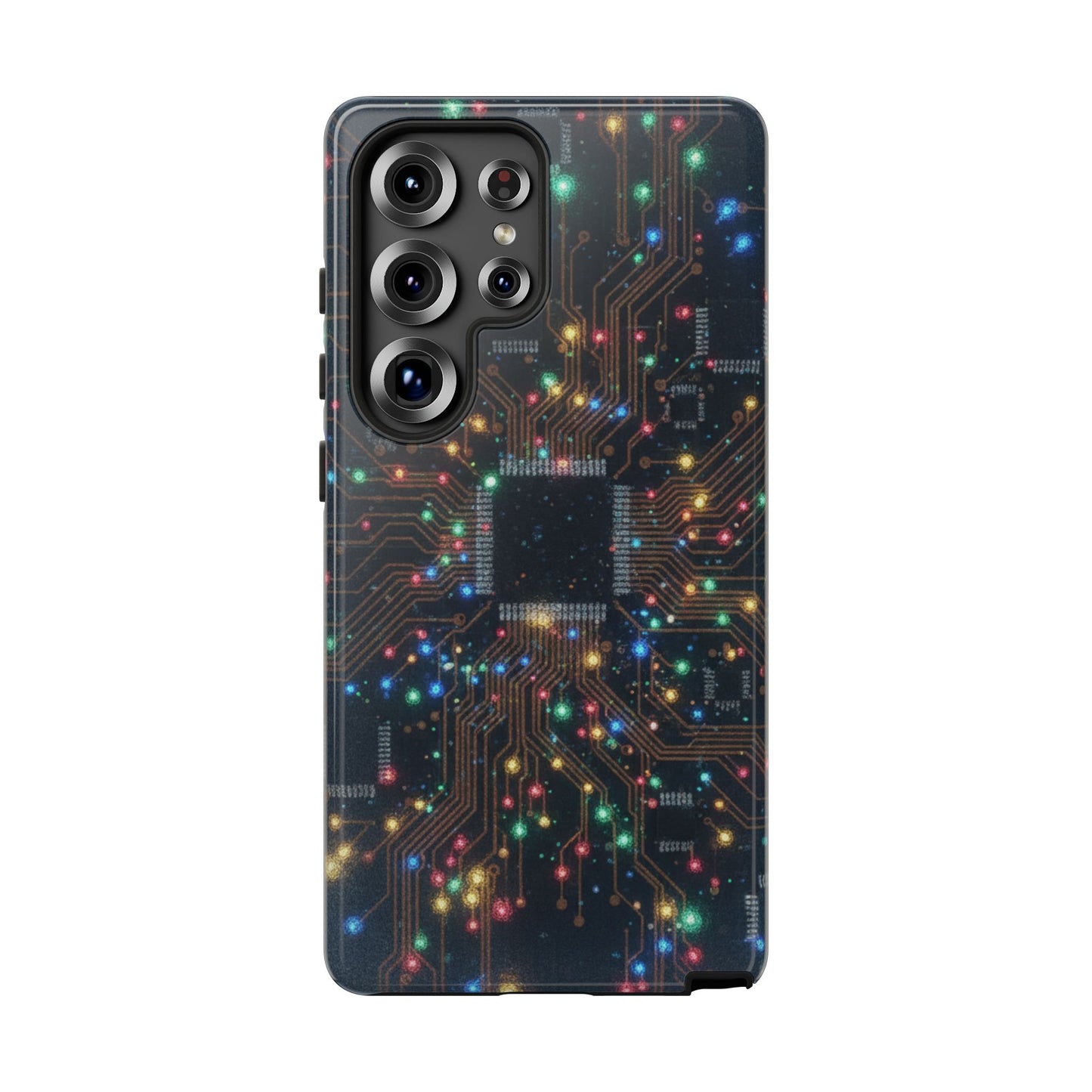 Tough Cases Phone Cases for Samsung Galaxy S25/S24/S23/S22 – Dual Layer, Matte/Glossy Finish, Wireless Charging Compatible, Circuit Board Glow Phone Case — Techy Microchip LED Design
