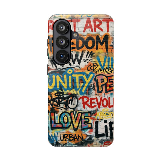Tough Cases Phone Cases for Samsung Galaxy S26/S25/S24 – Dual Layer, Matte/Glossy Finish, Wireless Charging Compatible. Tough Phone Case – Urban Graffiti Unity Peace Love Design