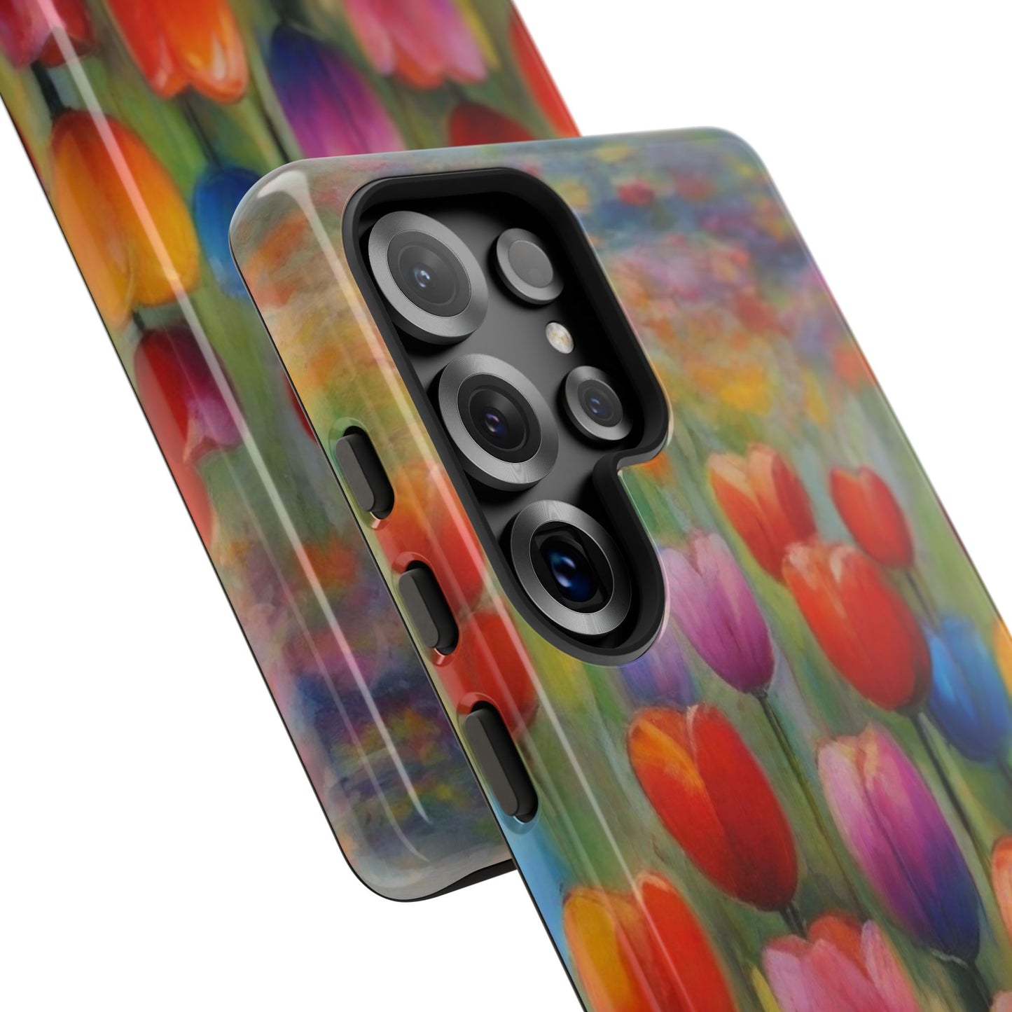 Tough Case Phone Case for Samsung Galaxy S25/S24– Dual Layer, Matte/Glossy Finish, Wireless Charging Compatible, Colorful Tulip Phone Case