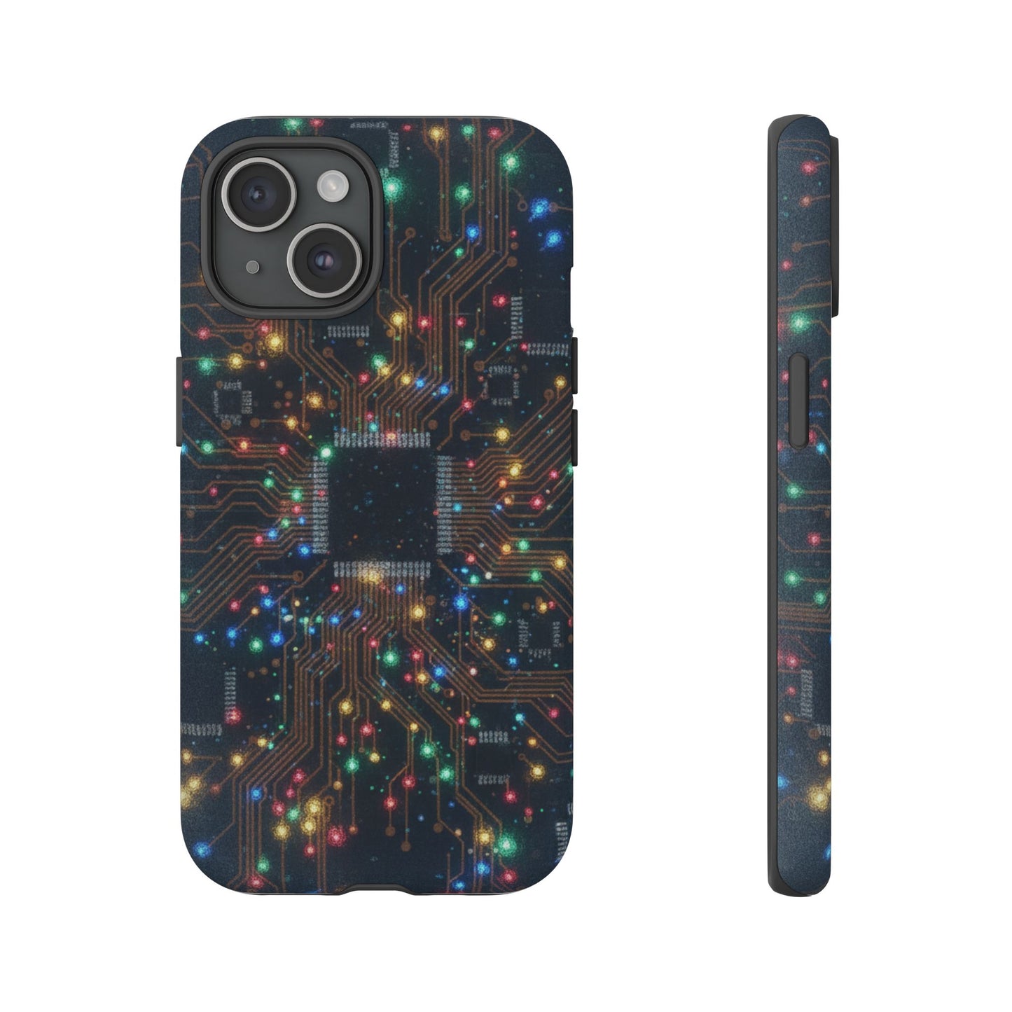 iPhone Tough Cases Phone Cases for iPhone 14\15\16\17 – Dual Layer, Matte/Glossy Finish, Wireless Charging Compatible, Circuit Board Phone Case – Colorful Microchip Tech Design, Durable Tough Case