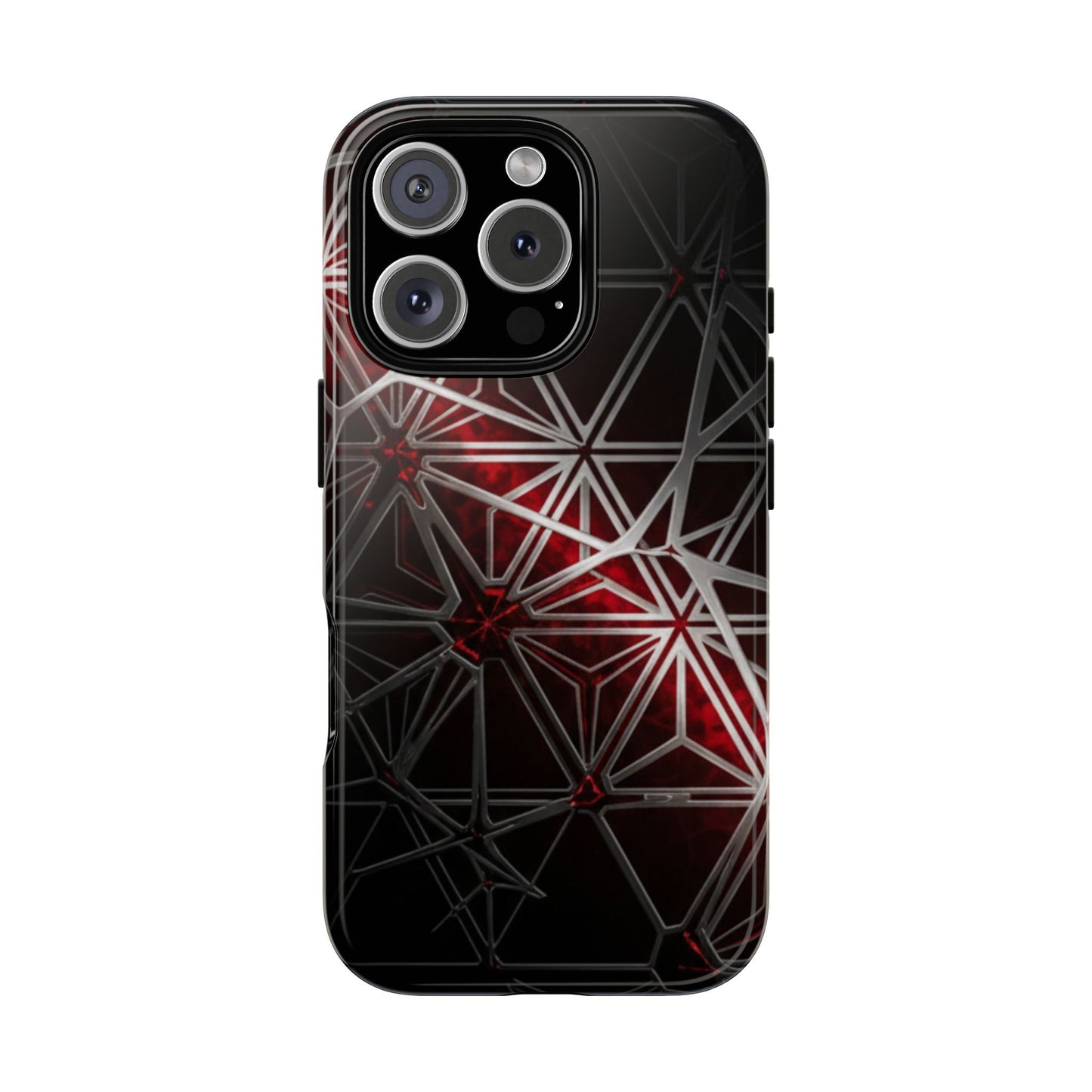 iPhone Tough Cases Phone Cases for iPhone 14\15\16\17 – Dual Layer, Matte/Glossy Finish, Wireless Charging Compatible. Geometric Tough Phone Case — Red & Black Abstract Protective Cover